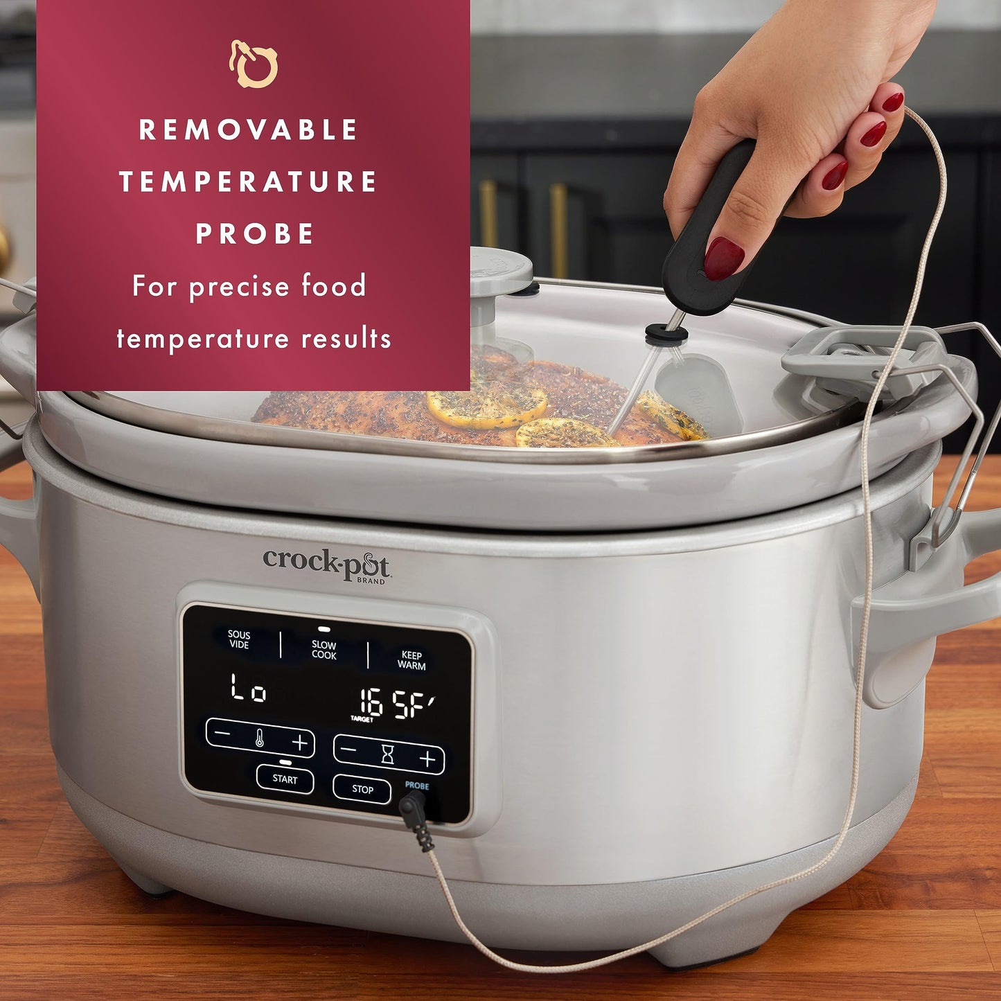 Crock-Pot 7-Quart Cook & Carry Slow Cooker with Sous Vide Function, Family-Sized Slow Cooker Warms up to 30 Hours, Modern Digital Display, Travel-Proof Locking Lid & Removable Temperature Probe