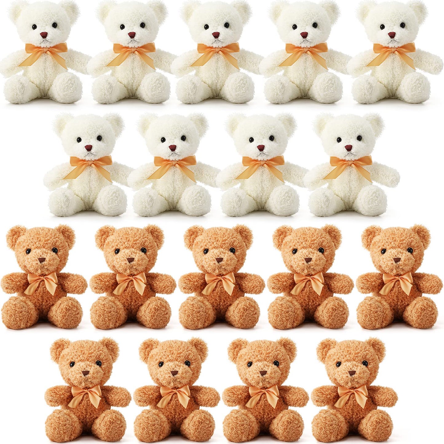 Lenwen 18 Pcs Bear Stuffed Animals Bulk 12 Inch Soft Plush Bears Doll Small Stuffed Toy for Boy Girl Baby Shower Valentines Galentines Birthday Decor Gift Party Favors(Light Brown, White)