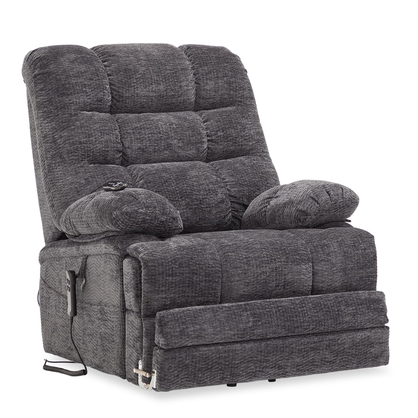 DYNOX 400 LBS Lift Chairs for Big & Tall Seniors Power Lay Flat Recliner Oversized Lift Sofa with Heat Massage Electric Lift Recliner Chair Bed, Extended Footrest(9205L,Chenille,Grey)