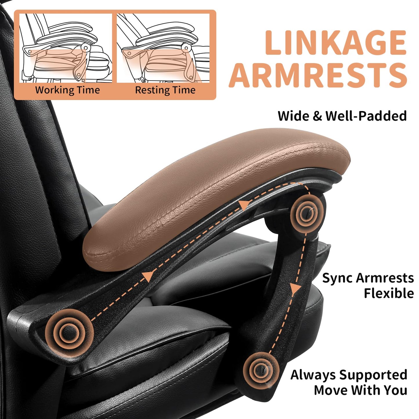 Big and Tall Office Chair Comfy Ergonomic Leather Computer Desk Chair with Headrest High Back Reclining Executive Chair with Footrest, Black