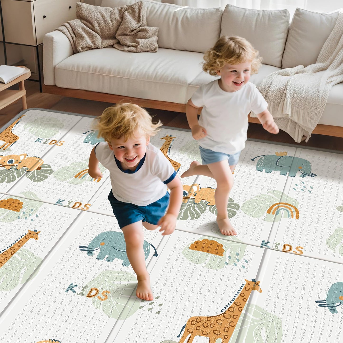 Foldable Baby Play Mat for Floor, PIGLOG 79x71 Extra Large Crawiling Play Mat for Babies, Waterproof & Portable Tummy Time and Non-Toxic Soft Foam Playmat for Infants, Toddlers, Giraffe