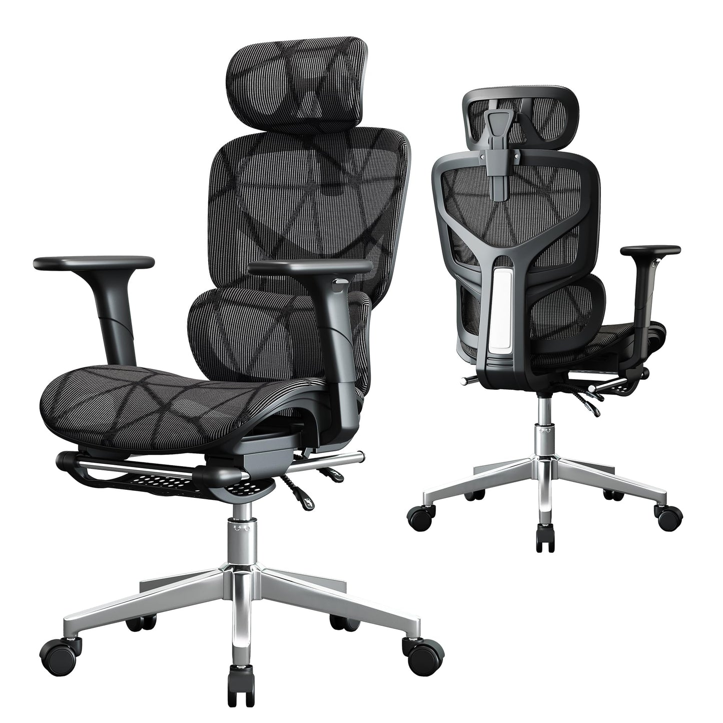 Opiesit Office Chair with 3D Adjustable Lumbar Support,Ergonomic Computer Chair,Adjustable Headrest and Armrests, 400lbs Capacity,Tilt-Swivel,Premium Mesh Desk Chair for Office,Home & Gaming (Black)