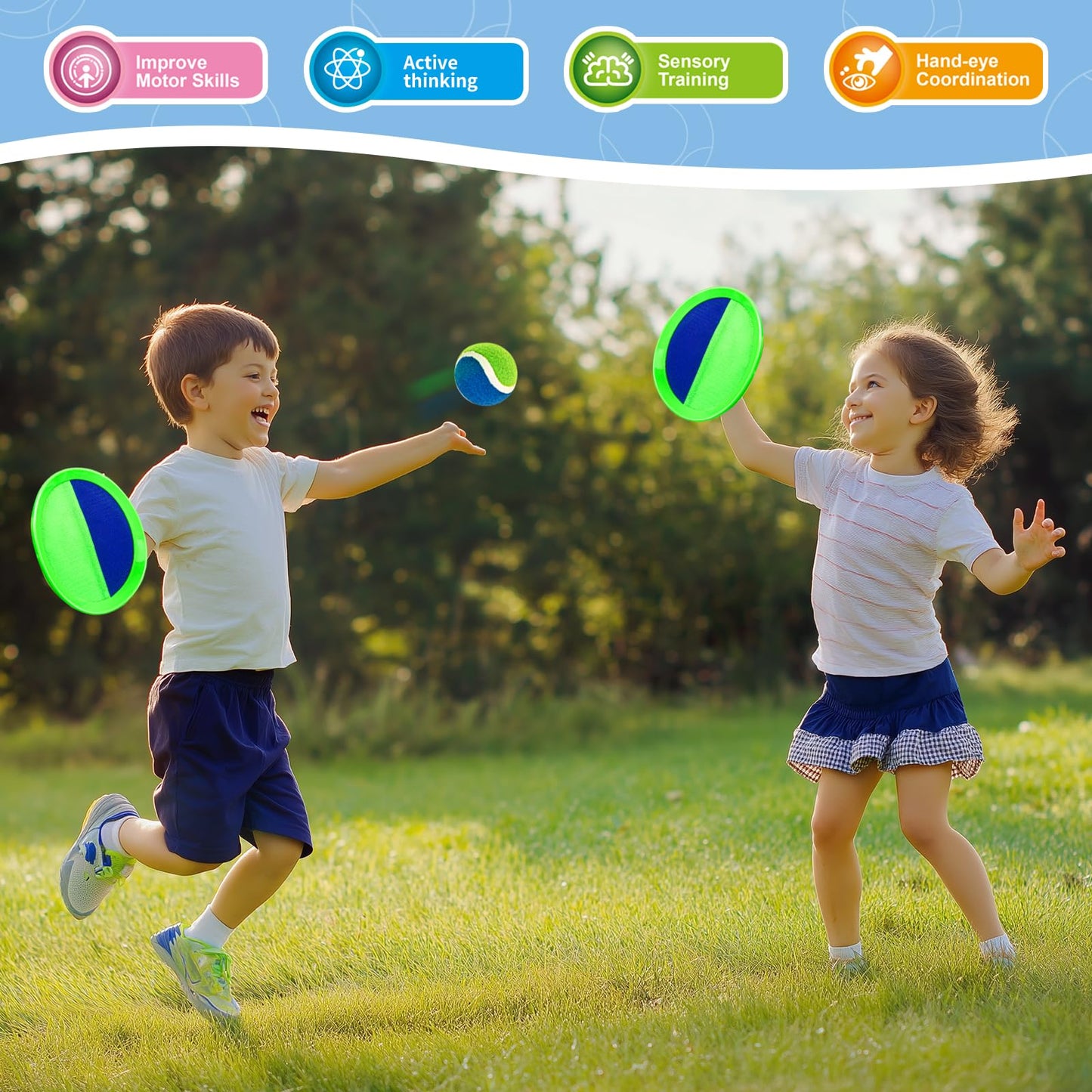 Outdoor Toys for Kids Ages 4-8, Catch Ball Toss Game, Outside Toys for 3 4 5 6 7 8-12 Year Old Boys Girls, Beach Pool Yard Lawn Outdoor Games, Toddlers Kids Birthday Summer Gifts, 4 Paddles 4 Balls