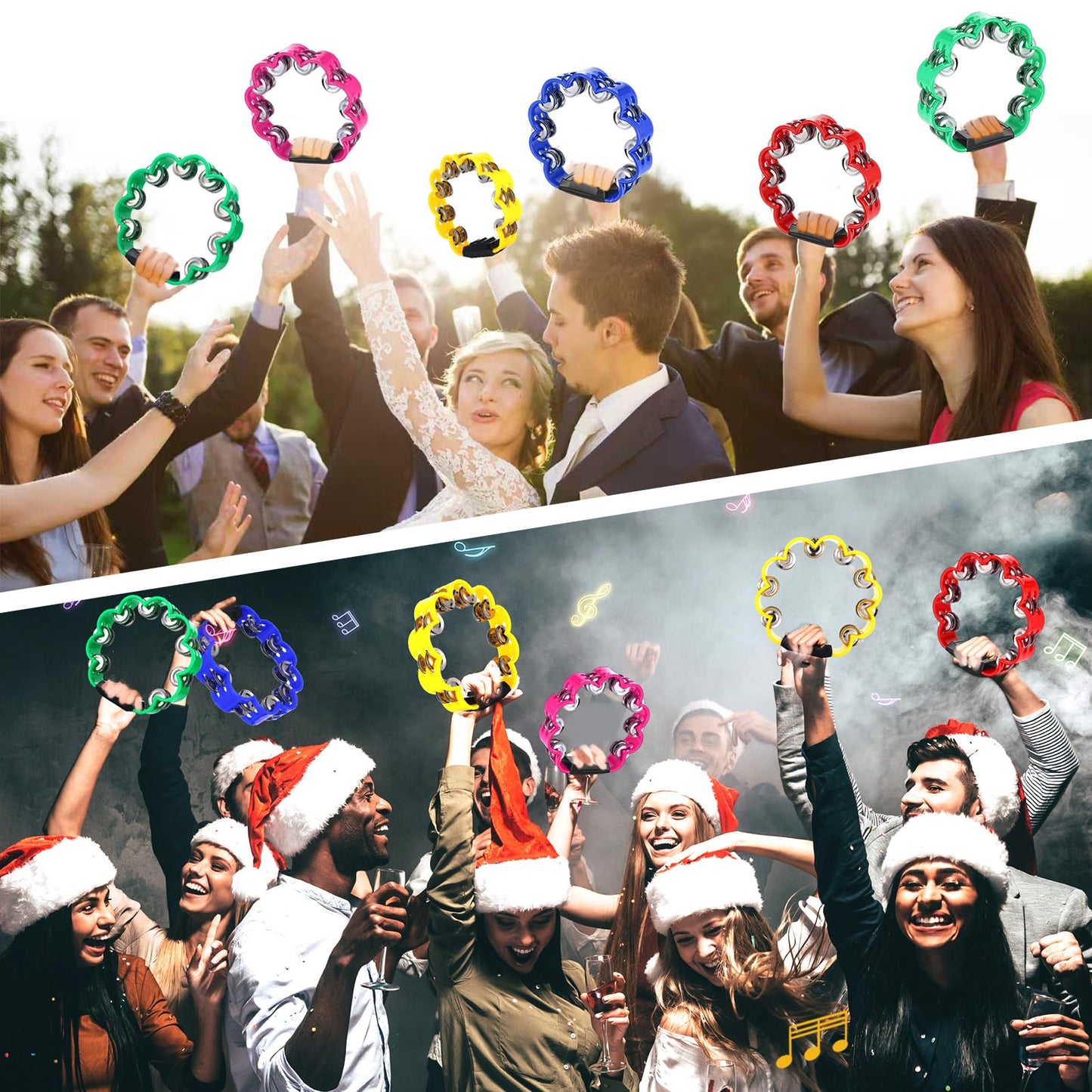 AOKISY 15 Pcs Petal Tambourine Set-with Sand Hammers Jingle All the Way!Double Row Metal Jingles Hand Held Percussion Drum for Bar Party KTV School Family Christian Dance Christmas Charity Project