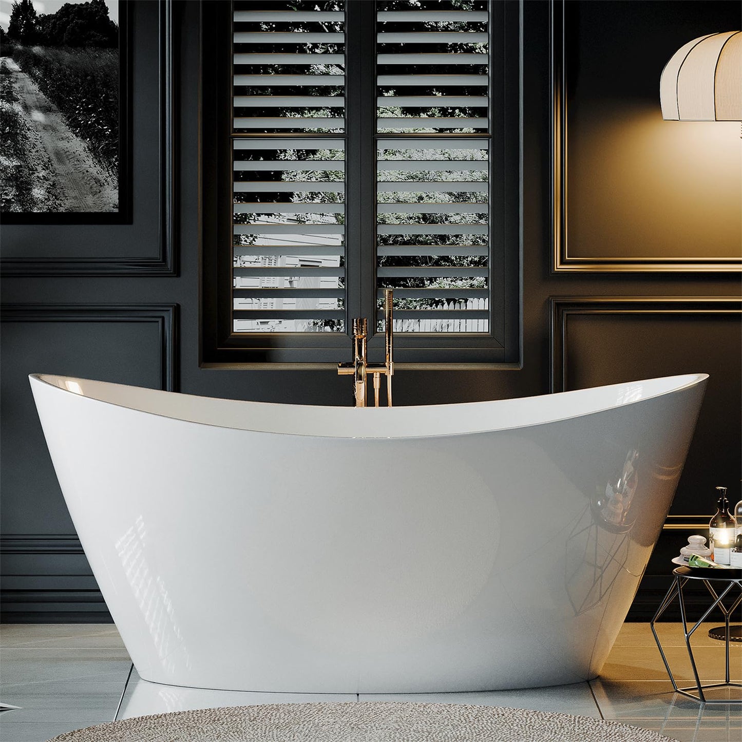 Empava 67 Inch Freestanding Bathtub, Oval Deep Soak Acrylic Tub with Anti-Slip Bottom for Bathroom, Luxurious SPA Experience at Home (Drain & Overflow Included)