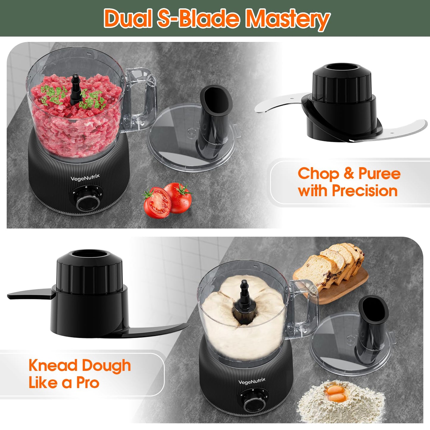 Food Processor and Blender Combo, 88 oz Food Chopper for Meat, Vegetable and Dough, 70 oz 600W Glass Jar Blender with 2 Speeds and Pulse for Smoothie, Nutrient Extractions, and More