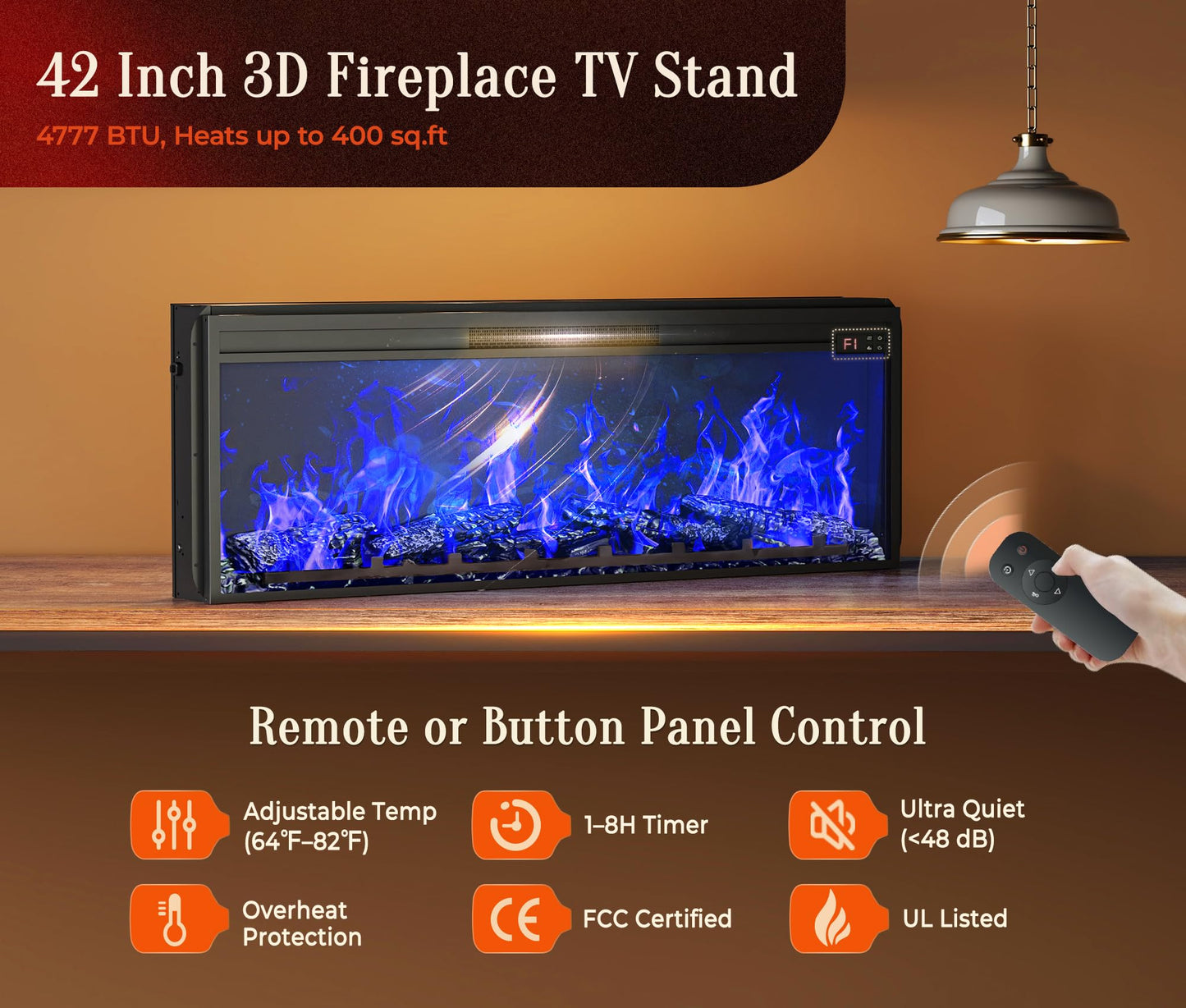 PRAISUN 70'' Fireplace TV Stand with 42'' Electric Fireplace, Farmhouse TV Stand for 65 75 Inch TV, Entertainment Center TV Console with 3 Drawers, Fluted Design, for Living Room, Black