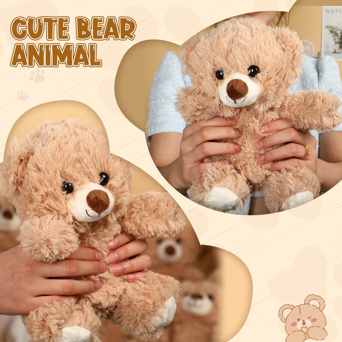 HyDren 12 Pcs 10 Inch Stuffed Animal Bear Bulk Soft Brown Small Stuffed Cute Bear Plush Toy for Girls Boys Birthday Party Baby Shower Party Favors(Light Brown)