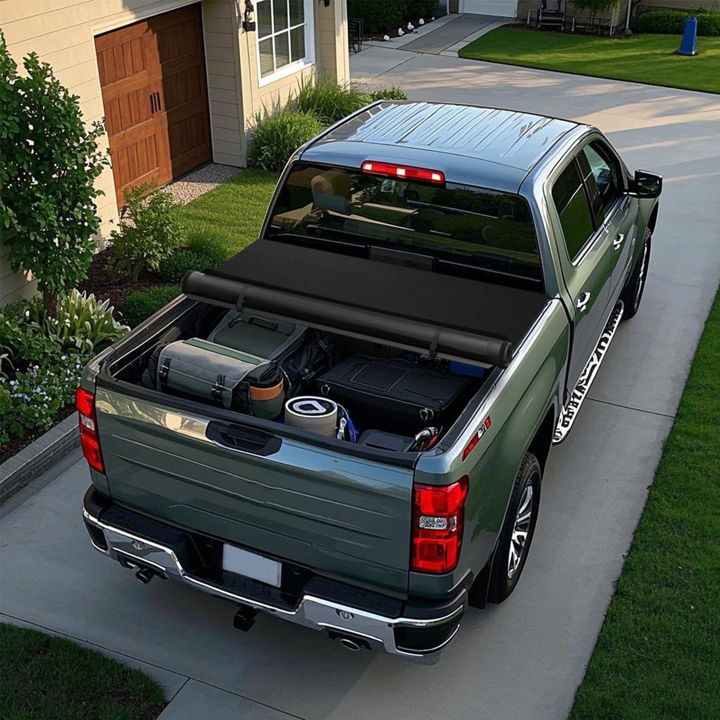 Soft Roll Up Truck Bed Tonneau Cover Compatible with 2005-2015 Toyota Tacoma, Fleetside 5ft(60.3") Bed with Deck Rail System (Excl. Trail Edition)