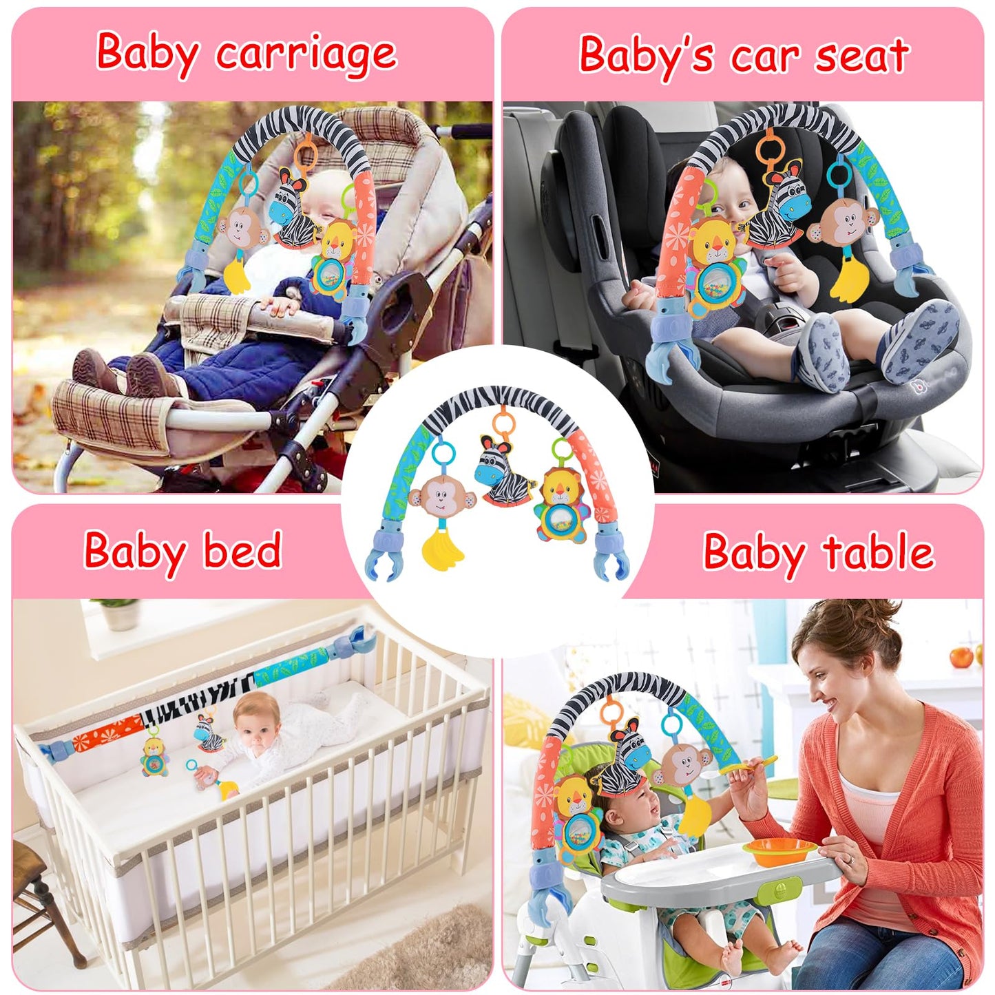 Car Seat Toys for Babies 0-6 Months,Baby Stroller Activity Arch Toys for Infant 0-6 Months Hanging Rattle Musical Bassinet Travel Crib Carseat Toy,Clip on Bouncer Toys for Babies 0 3 6 9 Months Gift