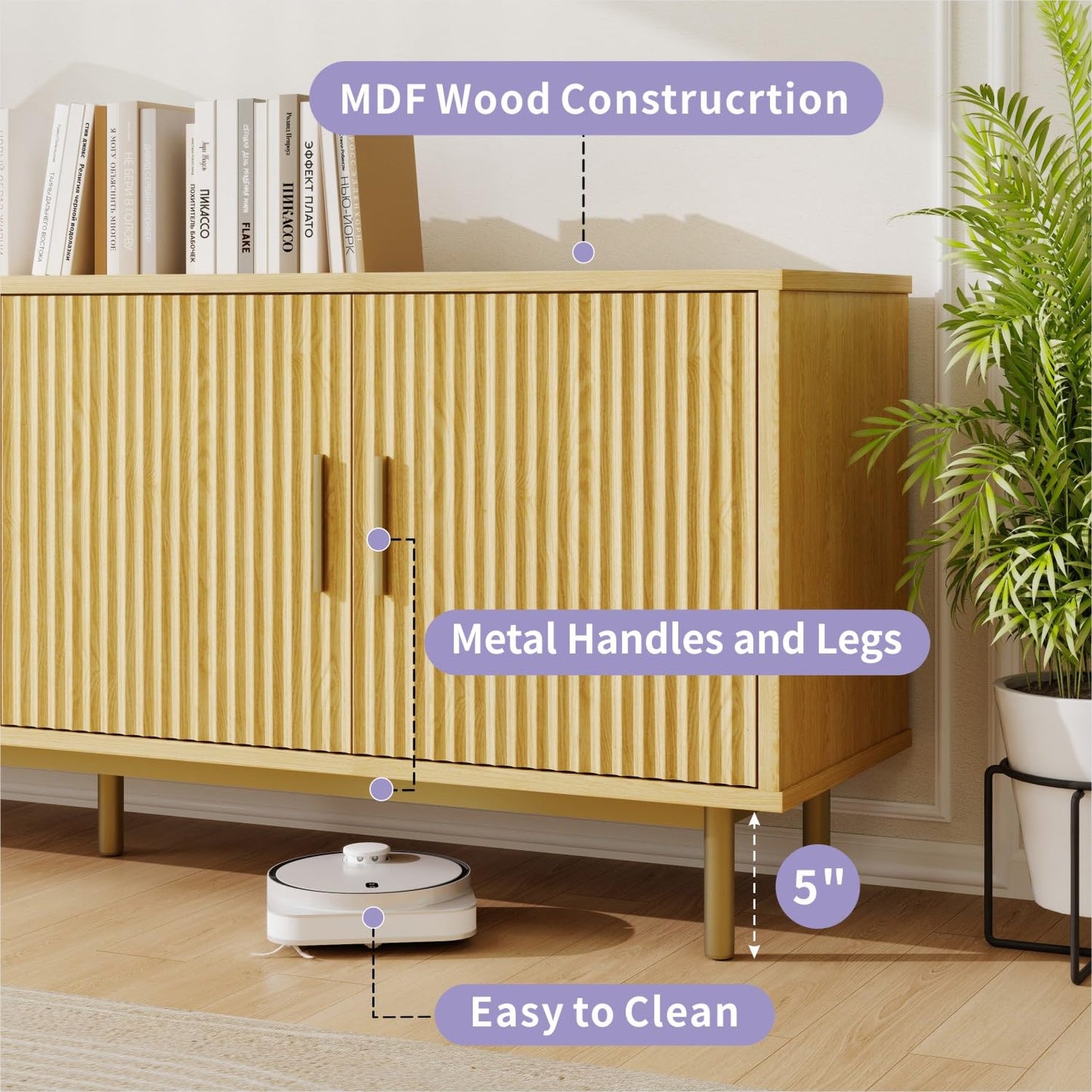 Vipbear 70 Inch TV Stand, Modern TV Stands for Living Room, TV Console Cabinet with Storage & Adjustable Shelves, Entertainment Center for TVs Up to 80 inches, Natural Oak TV Stands