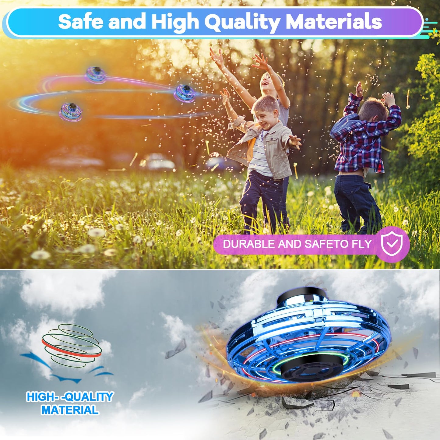 Vantexi Drone for Kids Flying Toys, 2026 Upgrade LED Fidget Spinner, Hand Operated Fidget Flying Spinner Toy for Indoor Outdoor, Christmas Birthday Gifts for 6 7 8 9 + Year Old Boys Girls (Blue, ABS)