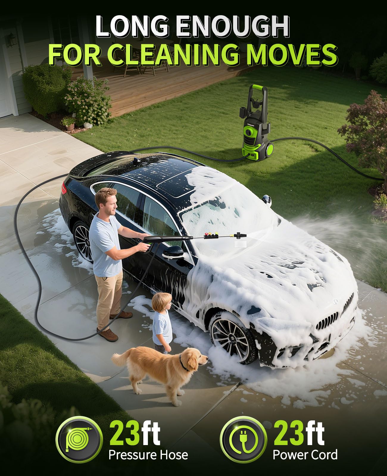 WorkBless Electric Pressure Washer, 1700 PSI Max 1.3 GPM Power Washer with 3 Nozzles, High Pressure Washer with Foam Cannon for Car, Driveway, Patios
