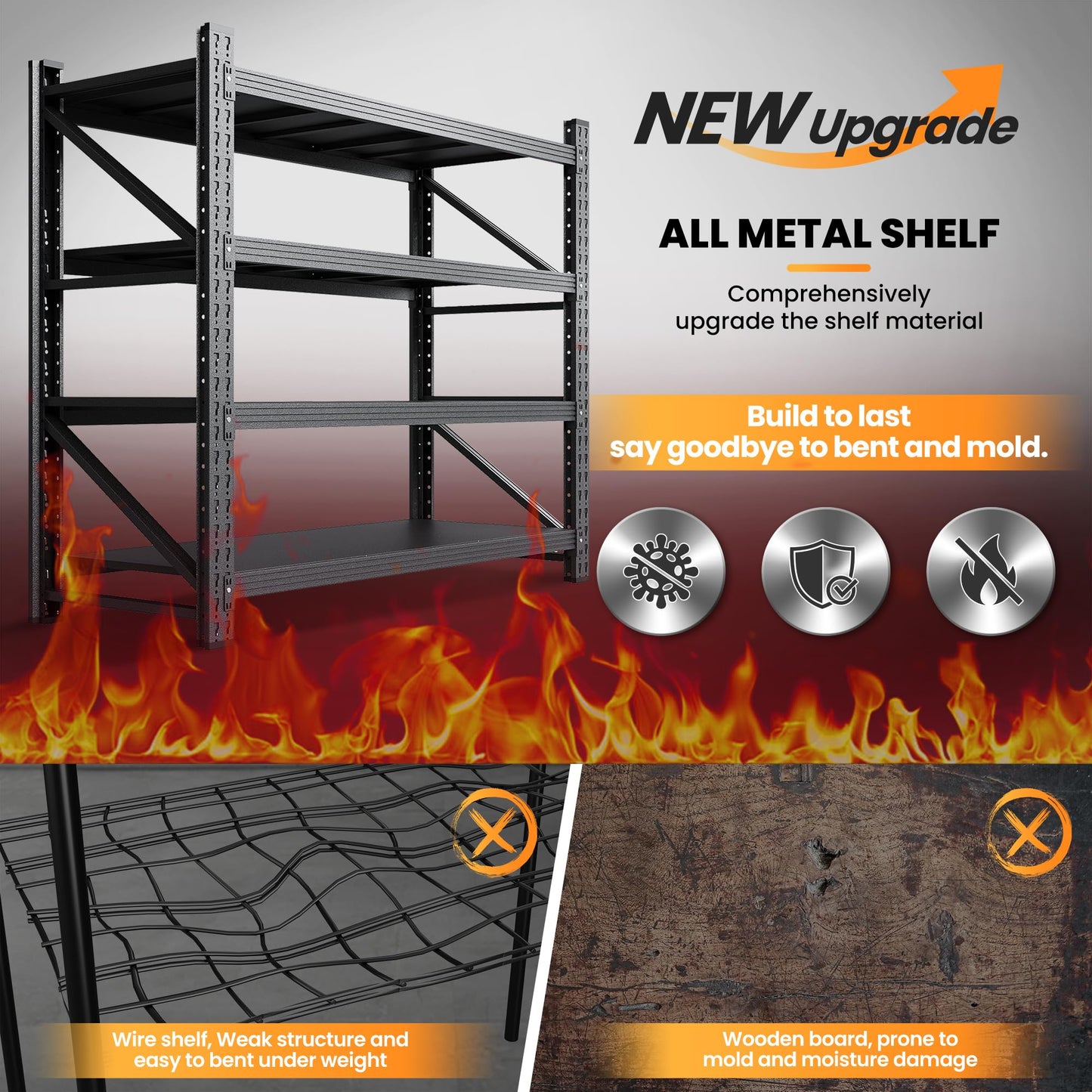 71” W Storage Shelves Heavy Duty, 5000LBS Metal Garage Shelving Units, 4 Tier Storage rack shelf, Steel Industrial Shelving , Adjustable Standing Shelf for Basement/Warehouse 71"W x 24"D x 70"H, Black