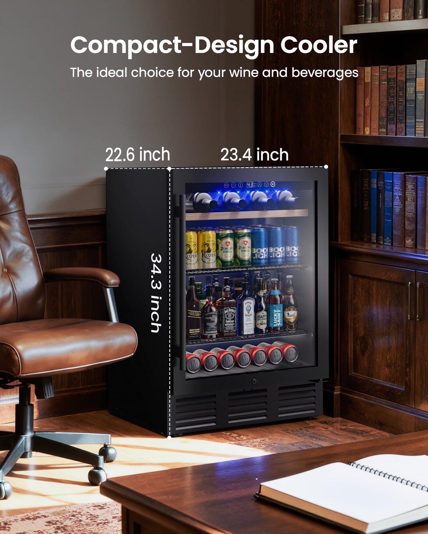 ICEVIVAL 24 In Beverage Refrigerator, 112 Cans & 8 Bottles Wine Fridge with Double-Layer Glass Door, Built-In or Freestanding Wine and Beverage Refrigerator, Under Counter Fridge for Home/Bar/Cafe