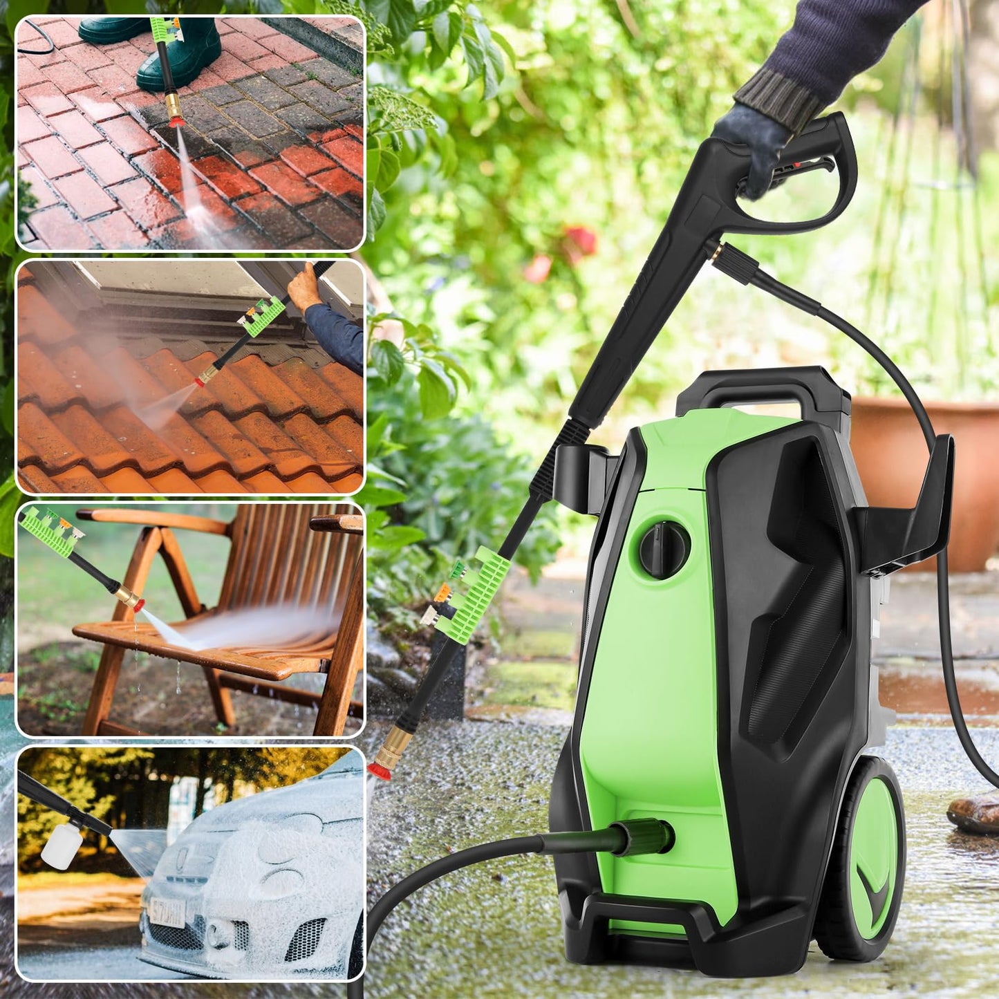5000PSI 4.0GPM Heavy Duty Electric Pressure Washer with 33 FT Extension Hose, 4 Quick Connect Nozzles and Foam Cannon for Cars/Fences/Driveways/Patios/Home Cleaning, Green