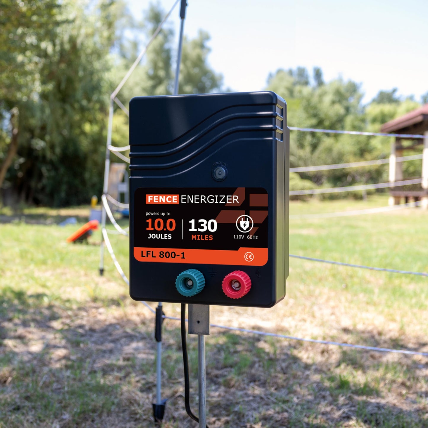 Electric Fence Charger AC Powered 130 Miles, 110 Volt 10 Joule Plug-in Electric Fence Energizer, Output Voltage Max 11.4 KV for Livestock, Preventing Predators from Intruding