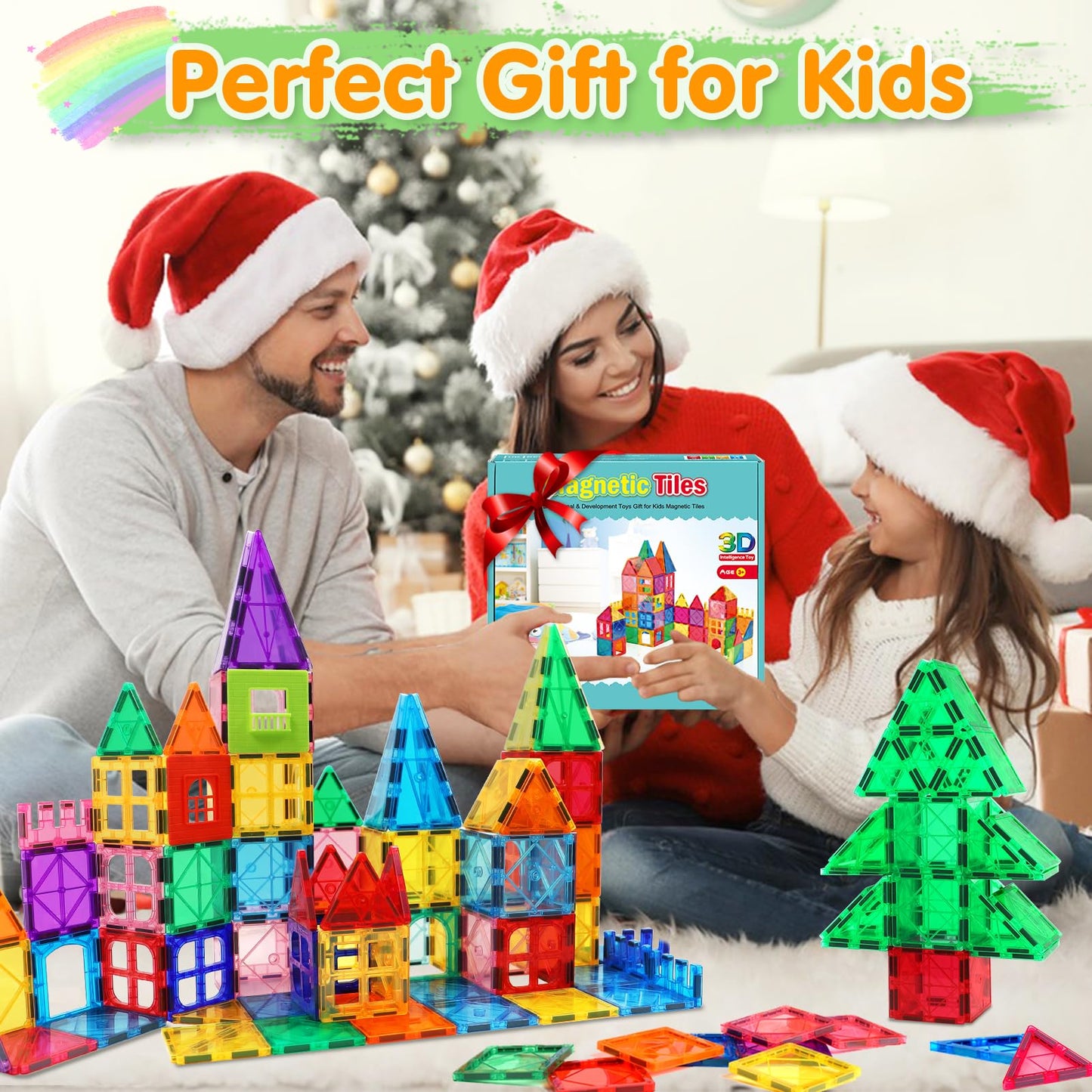 NVHH 100PCS Magnetic Tiles Blocks for Kids Ages 3-5 4-8,STEM Learning Educational Preschool Magnet Building Toys for Toddlers,Christmas Birthday Gifts Toys for 3 4 5 6 7 8+ Year Old Boys Girls