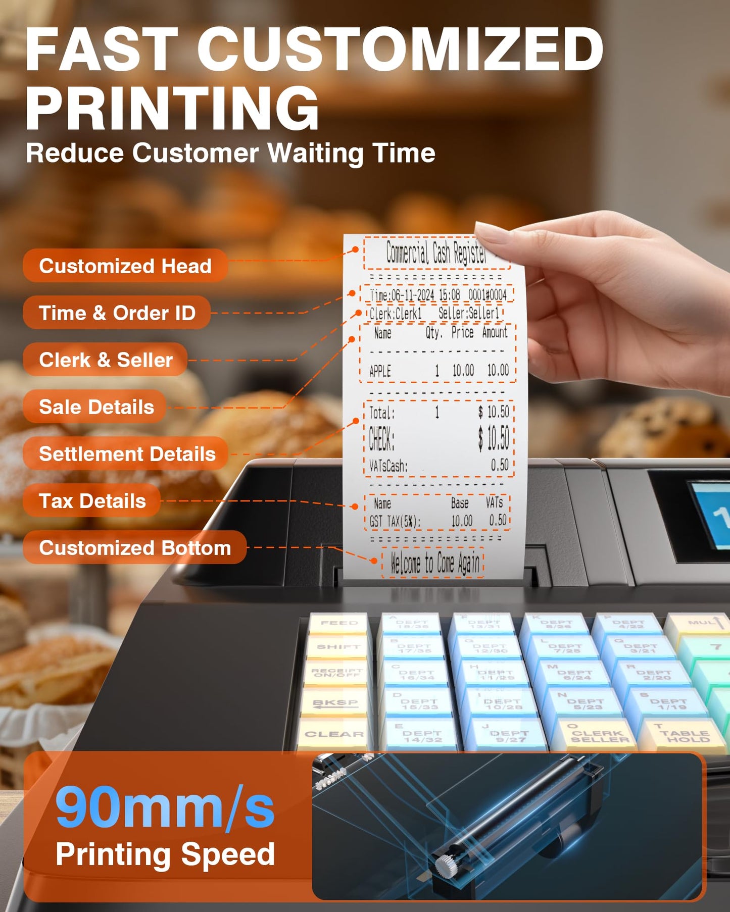 PYY Cash Register for Small Businesses - Electronic Commercial Caja Registradora para Negocio with Black Locked Cash Drawer Box, 8 Digital Dual Display, 48 Keys, Restaurant Supermarket Retail System