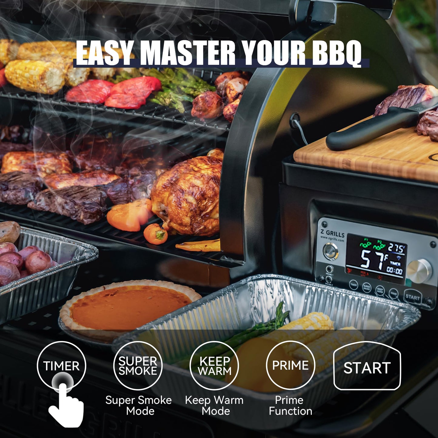 Z GRILLS Wood Pellet Grill and Smoker with WIFI Smart Home Technology, PID Controller, 709 sq. in, Black
