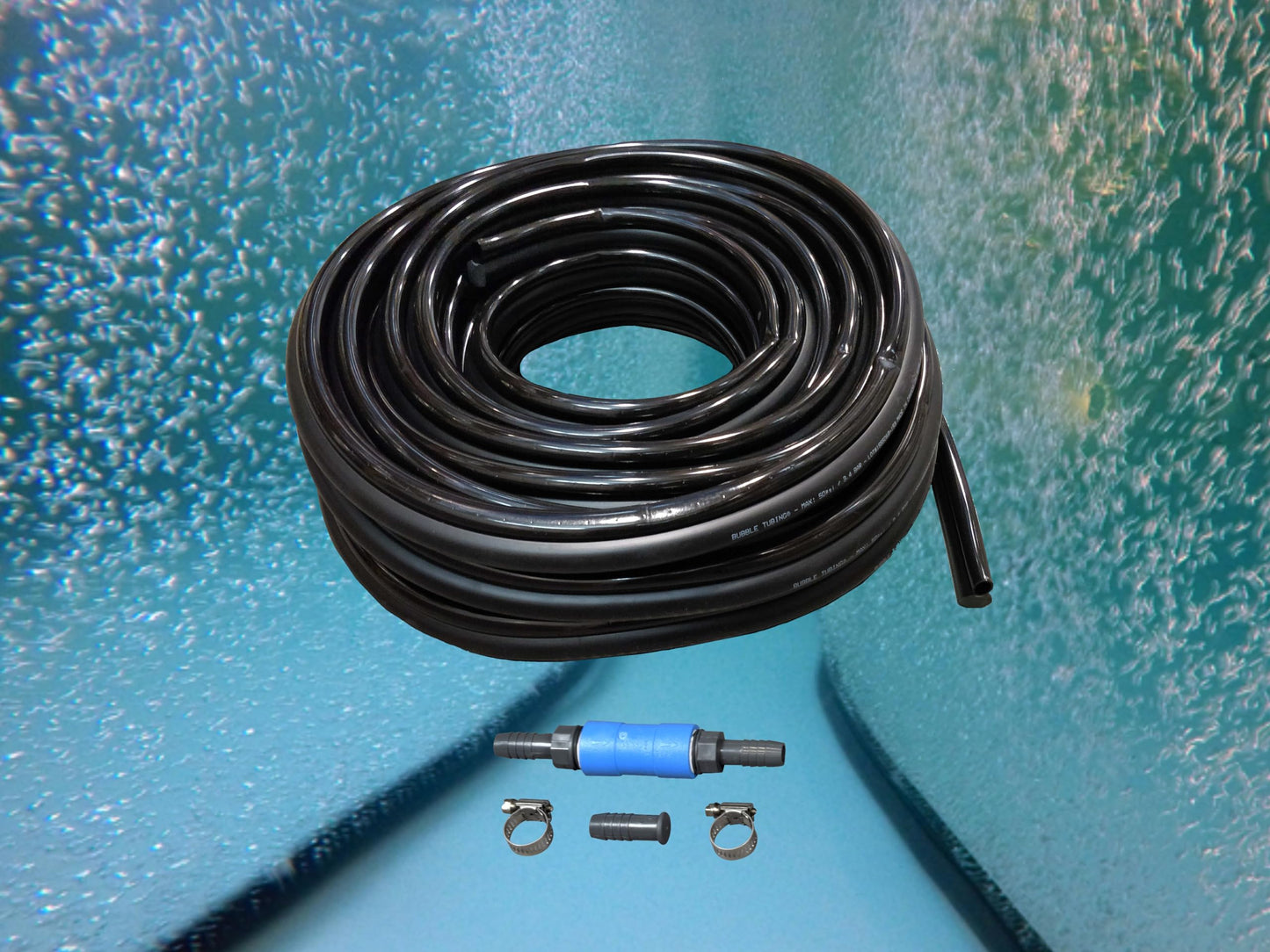 BUBBLE TUBING (½ in – Fine Bubble self-Sinking Diffuser Airline for Pond & Water Garden Aeration | High Oxygen Transfer, aerates and de-ICES Ponds, Easy Installation (50')