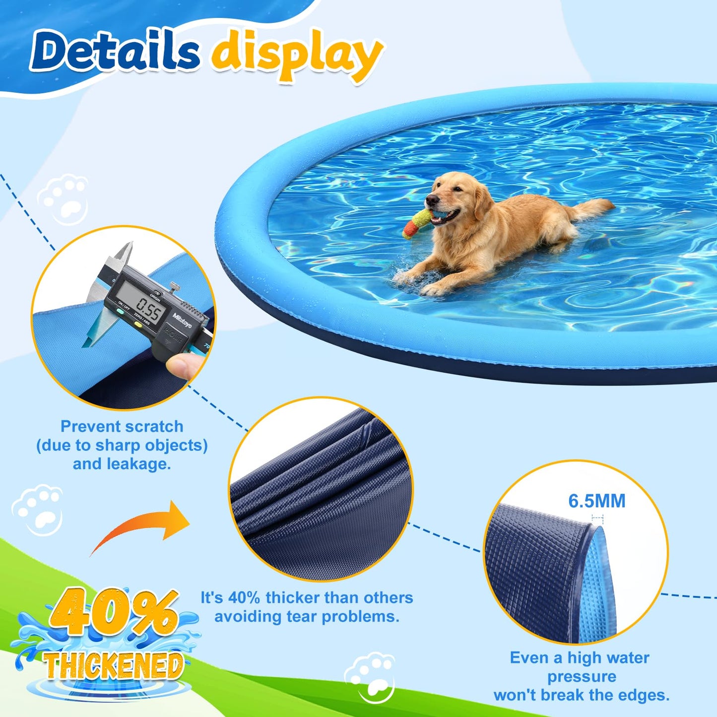 107inch Extra Large Non-Slip Splash Pad Sprinkler for Kid and Dog, Toddler Outdoor Toys for Ages 3-12 Boys Girls, Kiddie Dog Pool, Summer Outdoor Water Kids Toys, Parent Games, Backyard, Lawn