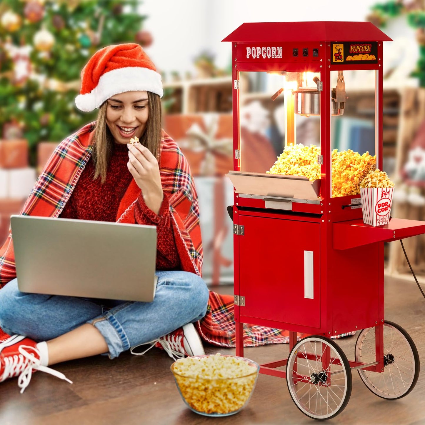 Takywep Commercial Popcorn Machine, Popcorn Maker with Cart and 10 Oz Kettle Makes Up to 64 Cups, 3-Switch Control, Theater Style Popcorn Poppers