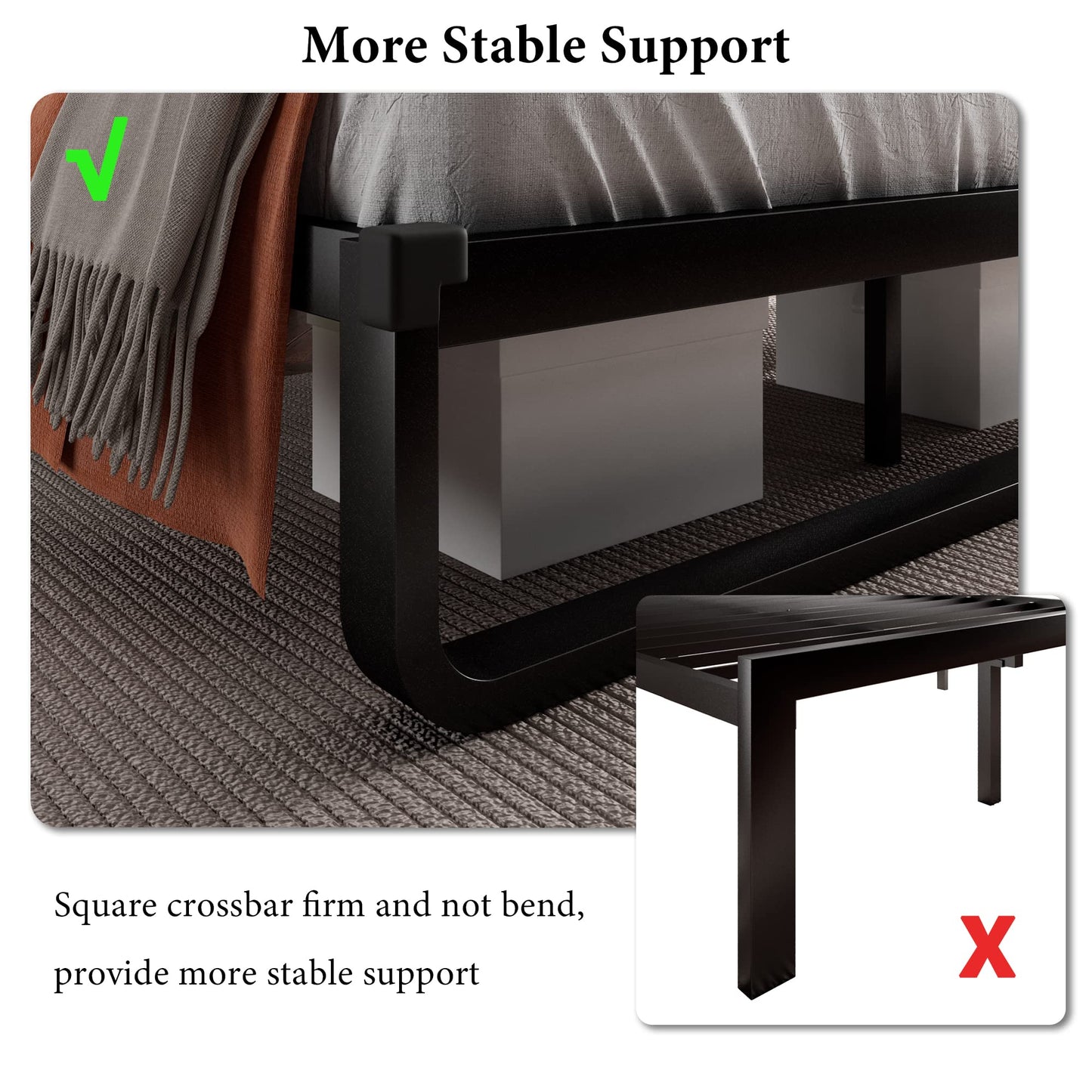 iPormis Queen Bed Frame with Headboard Faux Leather Upholstered Bed Frame Platform, All Metal Slats Support Platform Bed Frame with 12" Under Bed Space, Noise Free, No Box Spring Needed, Black