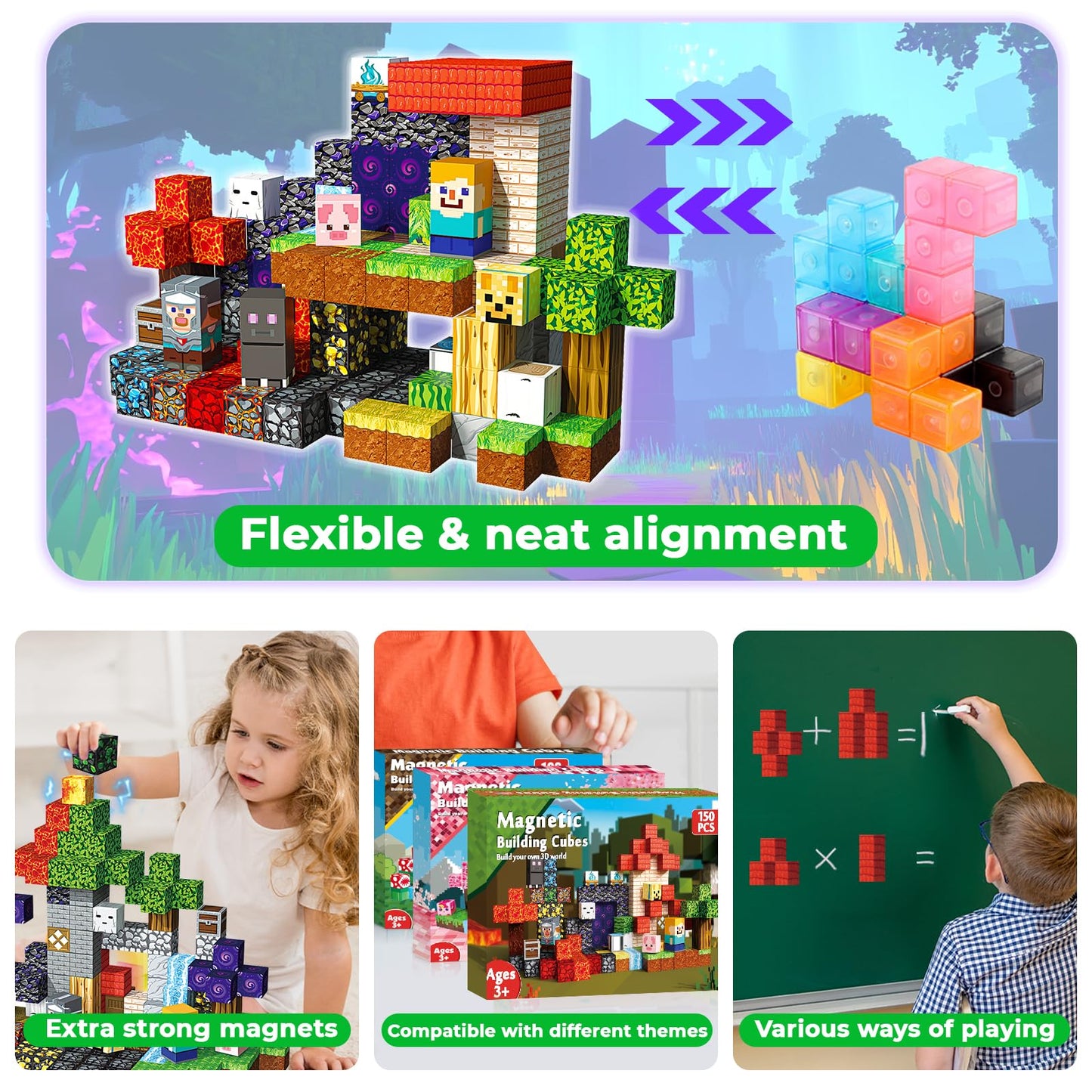 Magnetic Blocks - 150PCS Magnetic Building Blocks Toys Forest Portal Magnetic Cubes - Magnetic Toys for Montessori Toddler Birthday Gifts -STEM Construction Toys for Kids Ages 3+ for Boy & Girl