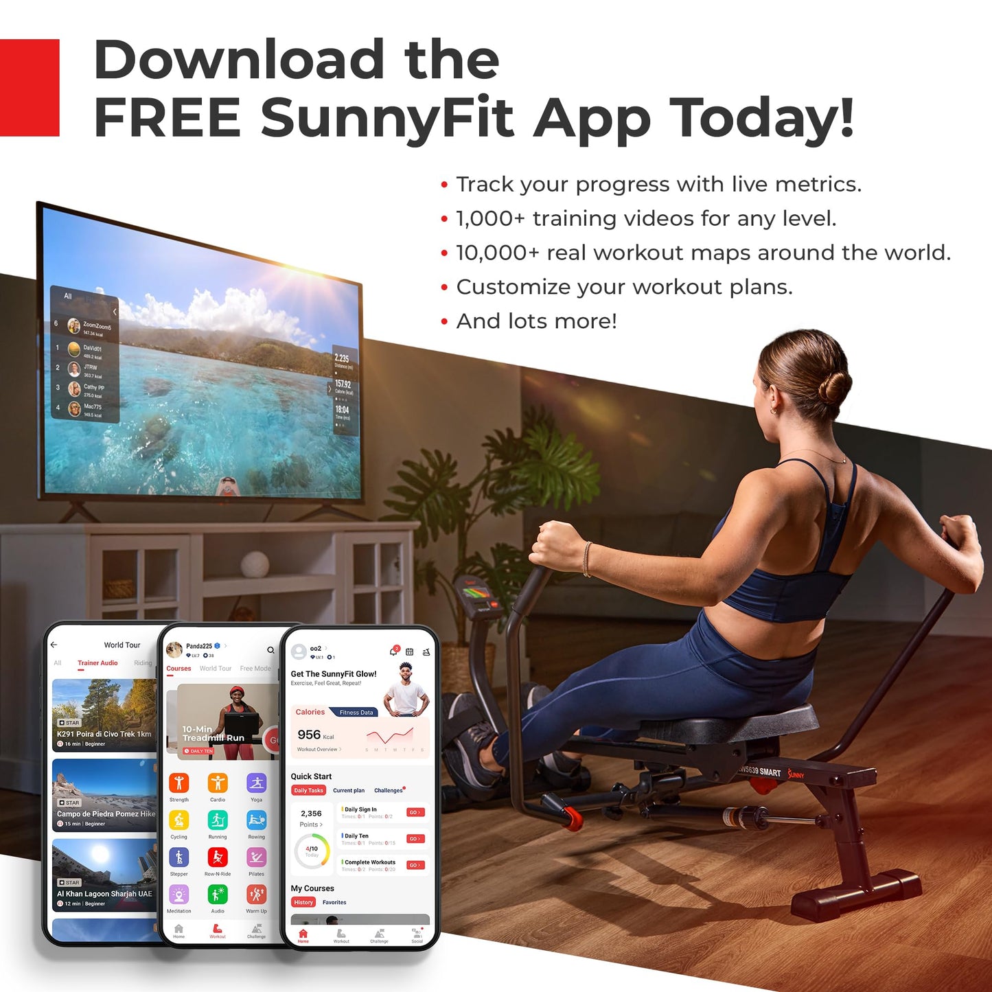 Sunny Health & Fitness Premium Magnetic Rowing Machine Interactive Rower with Optional Exclusive SunnyFit® App and Smart Bluetooth Connectivity - ‎SF-RW5941SMART