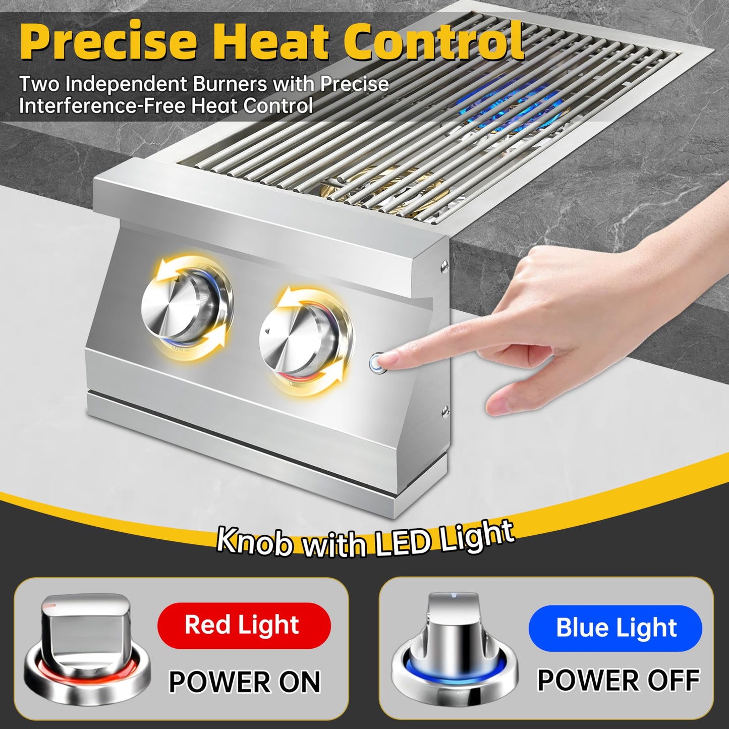 Qualipo Double Grilling Side Burners for Outdoor Kitchen, 2 * 17,000BTU Nature Gas Burners, Convertible to Liquid Propane, Heavy-Duty 304 Stainless Steel, Built-in Side Burner for BBQ Grill Island