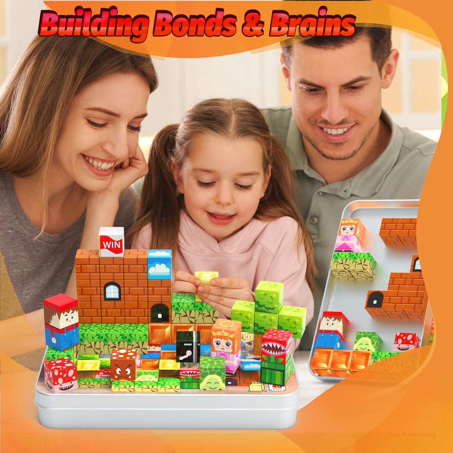 DANIUBE Mini Magnetic Blocks for Kids, 45PCS Travel Magnetic Block Cubes with Iron Box, Stacking Magnets Building Toys, Montessori Educational Construction Toys for Toddlers Gifts.