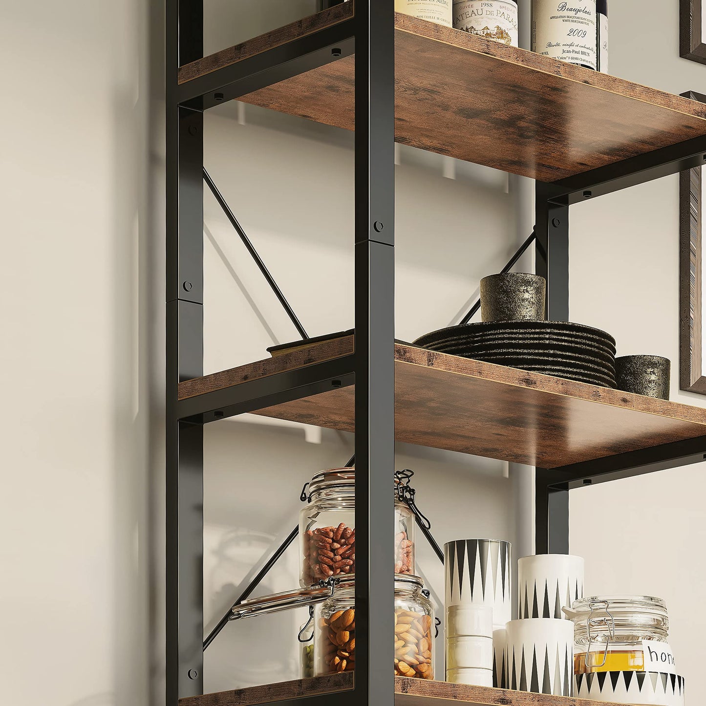 IRONCK Bookshelf, 5-Tier Book Shelf, 110 lbs/Shelf Vintage Industrial Style Bookshelves for Living Room and Home Office, Vintage Brown