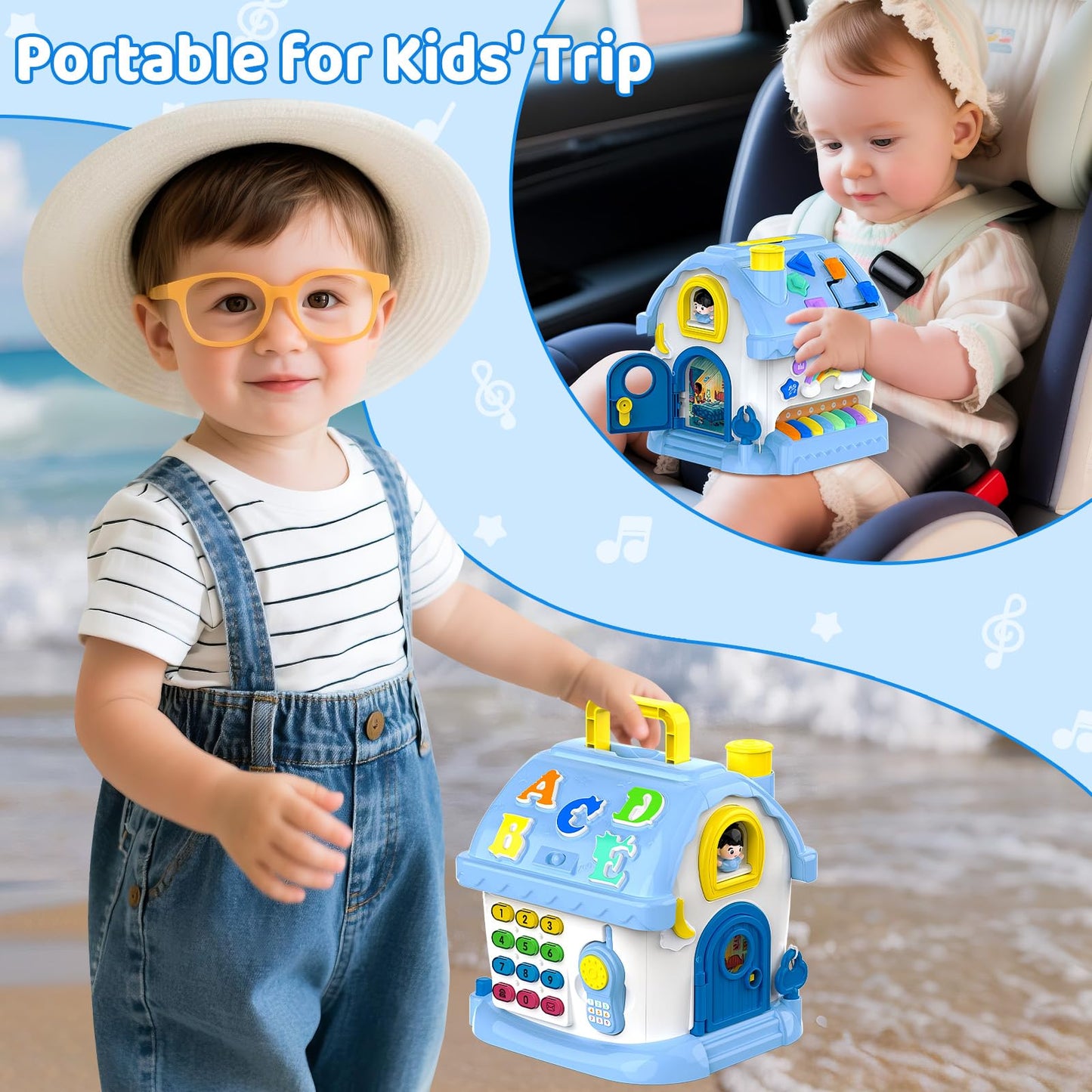 Fidecexv Montessori Toys for 1 Year Old Boy Gifts, 12-in-1 Musical House Educational Baby Toddler Boy Toy Age 1-2, First Birthday Easter Gift for Boy Girl 6-12 12-18 6-24 Months, Blue