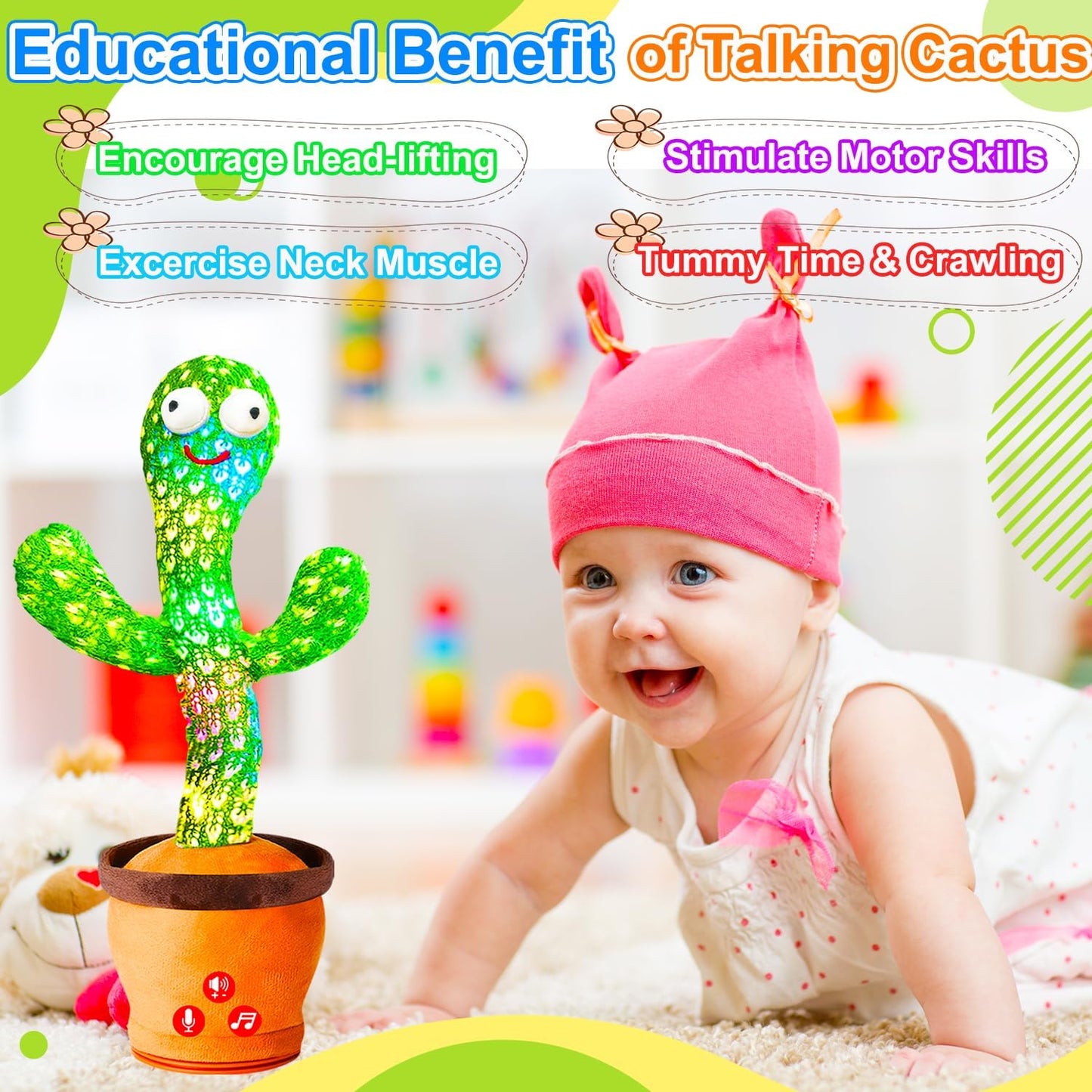 Vitosup Rechargeable Baby Toys Dancing Talking Cactus Toy, Volume Adjustable, Singing Mimicking Repeating, Easter Gifts/Easter Basket Stuffers for Baby Toddler, Baby Infant Toys Gifts for Girls Boys