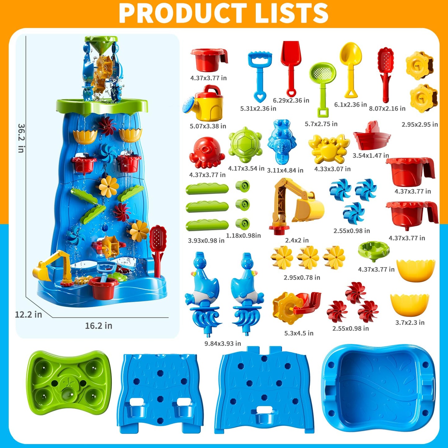 Water Table for Toddlers 1-3 Kids Ages 4-8, Double-Sided Waterfall Discovery Wall with Rich Activity Set, Summer Kids Outdoor Beach Sand Water Play Table Toys, Birthday Gifts for Boys Girls 18M+