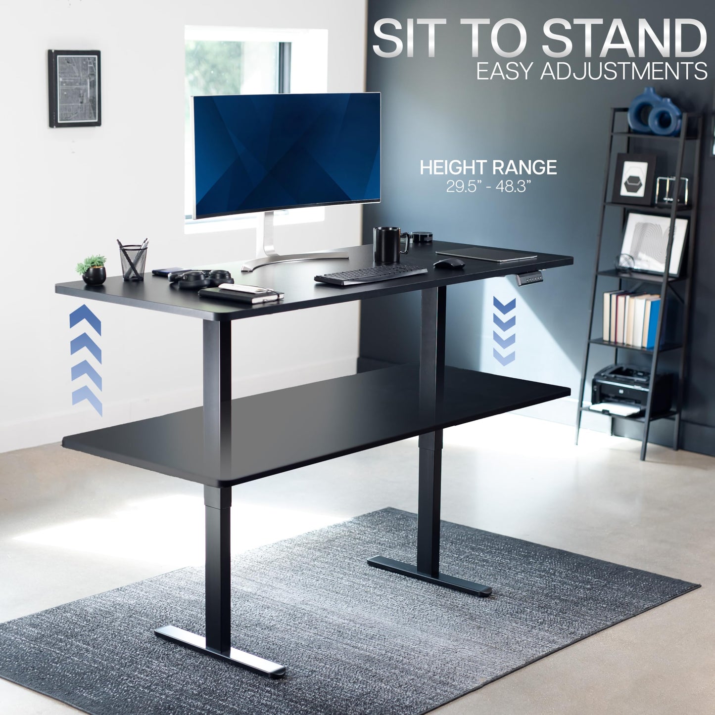 VIVO Electric 71 x 30 inch Standing Desk, Dual Motor Memory Controller Height Adjustment, E2B Series, Solid One-Piece Black Top Black Frame, DESK-KIT-E2B71B