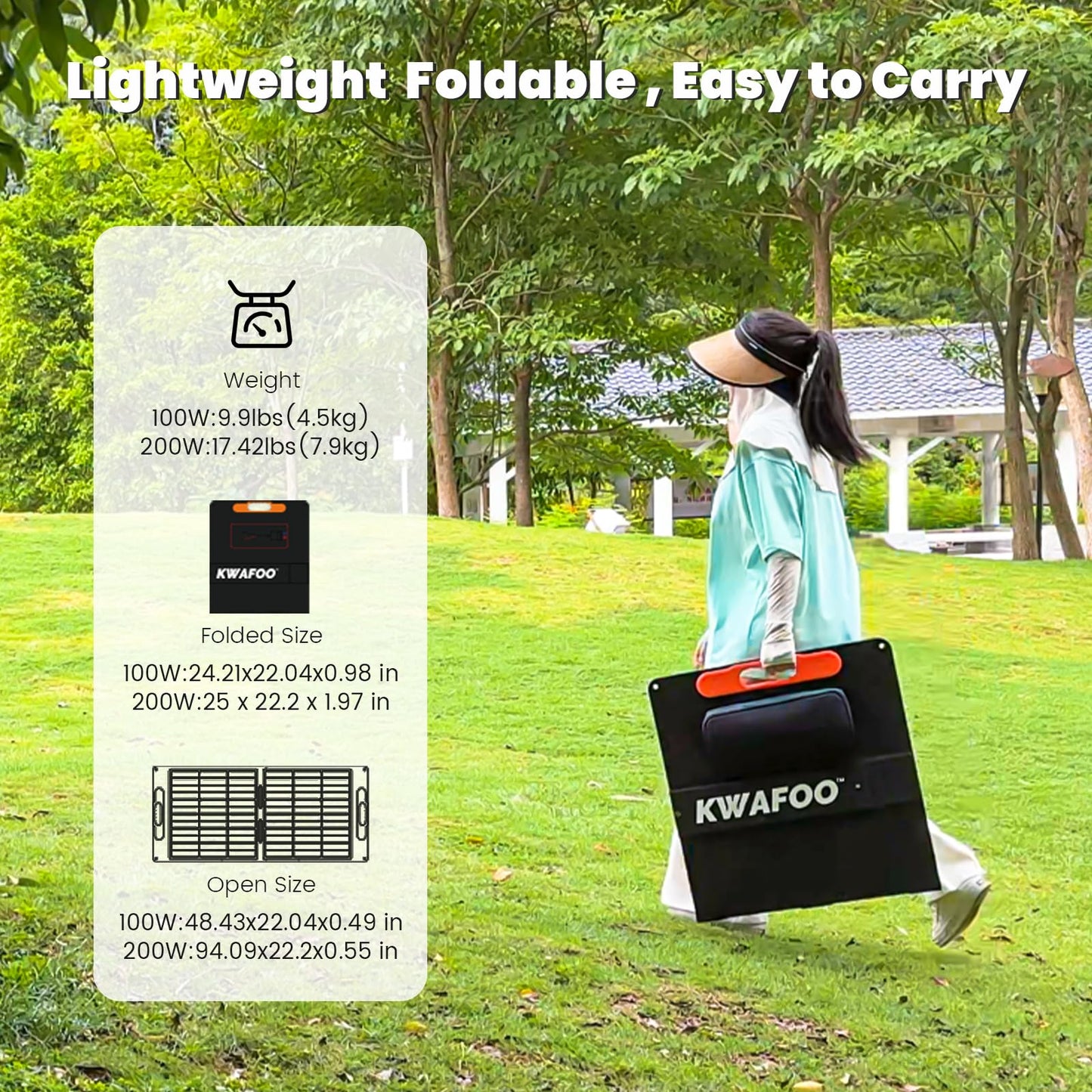 200W Portable Solar Panel, Foldable with MC4 connector, USB Output, Adjustable Kickstands, IP65 Waterproof Solar Charger for Power Station Phones RV Camping