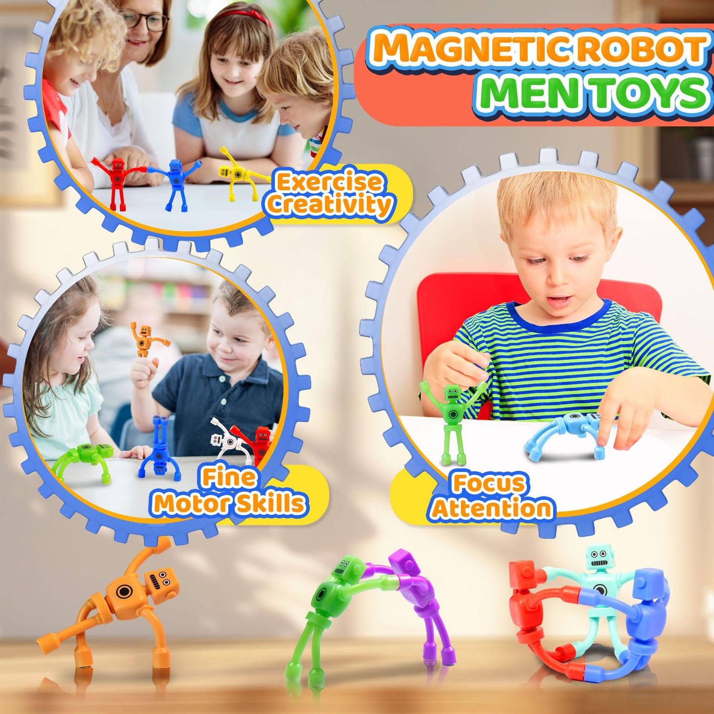 5PC Magnetic Robot Men Travel Toys for Kids Toddlers Boys Fidget Toys Airplane Road Trip Car Travel Activities Essential Fridge Magnets Fidgets Classroom Must Have Gifts Toy for Boy 3 4 5 6 Year Old