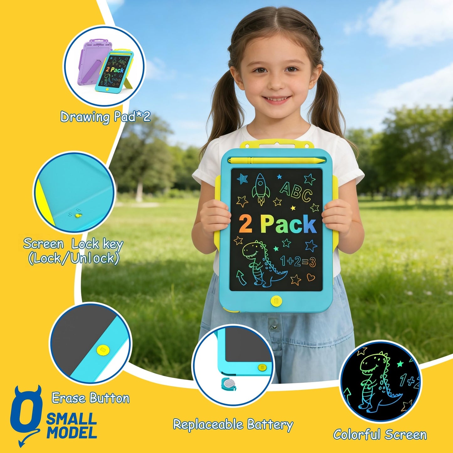 2Pack LCD Writing Tablet for Kids with Stander, 8.5 Inch Colorful Drawing Board Tablet, Educational Toddlers Toys, Kids Travel Games, Learning Toys Birthday Gifts for 3-8 Year Old Boys Girls
