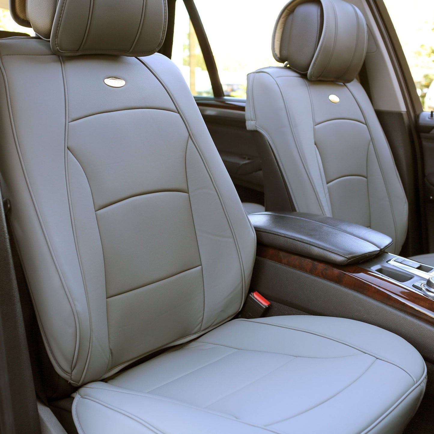 FH Group Full Set Deluxe Leatherette Car Seat Cushions for Cars Trucks, SUV, Waterproof Seat Cover Cushion, Universal Fit, Seat Protector, Solid Gray