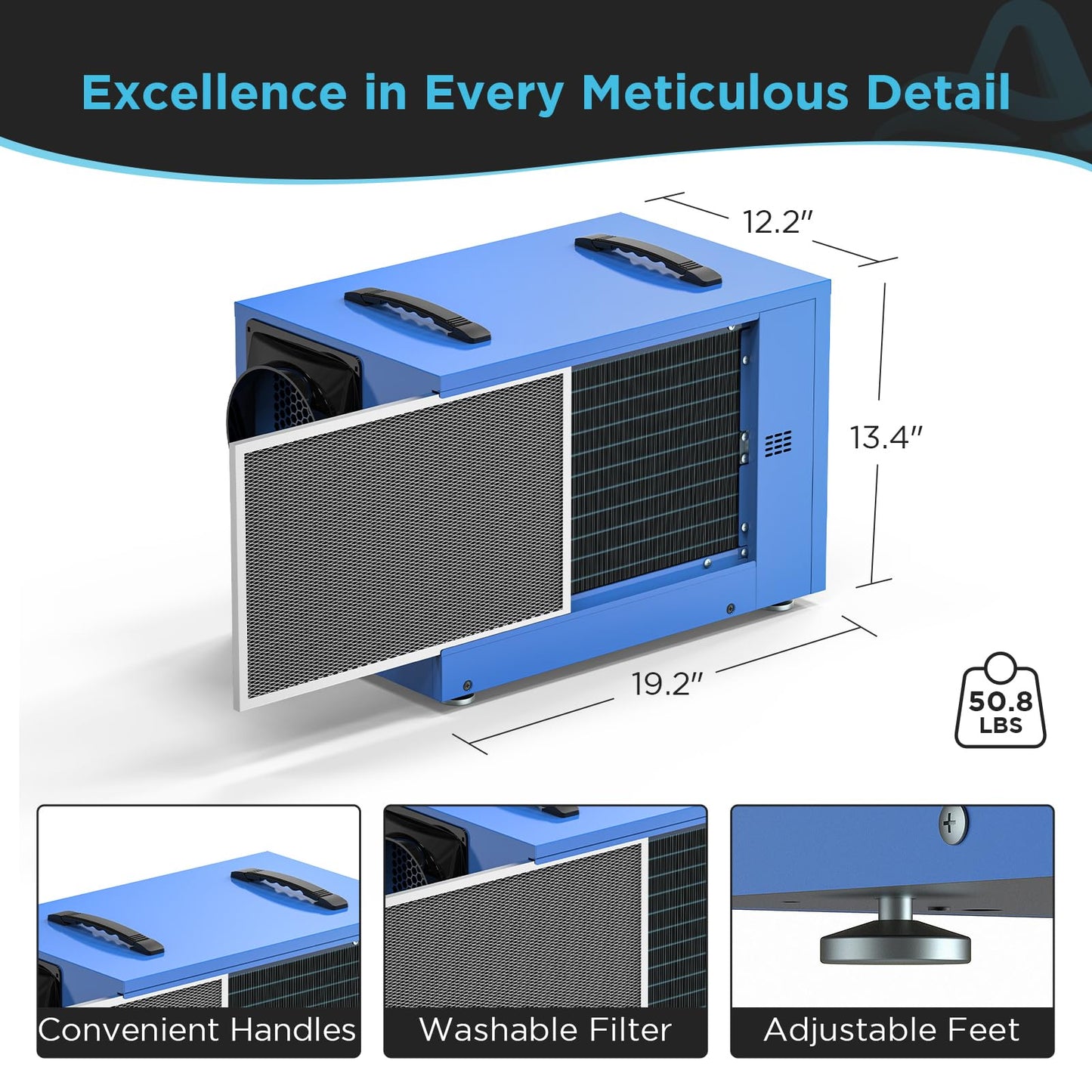 Airecoler 125 Pints Commercial Dehumidifier for Crawl Spaces & Basements with Drain Hose, Industrial Grade Water Damage Restoration for up to 6,000 sq ft, Auto Defrost, Memory Starting