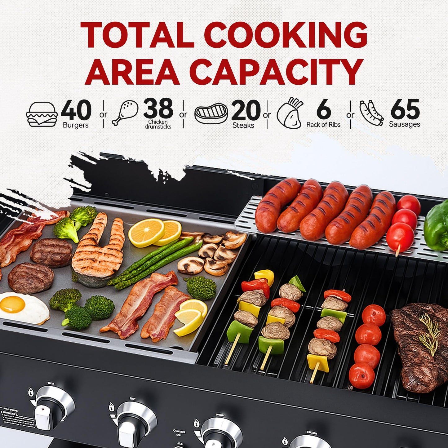 Royal Gourmet GD601B 6-Burner Gas Grill and Griddle Combo, Large Cooking Capacity Propane Grill & Griddle 2-in-1, 78,000 BTU Output for Back Yard, Garden, Family Party, BBQ, Black