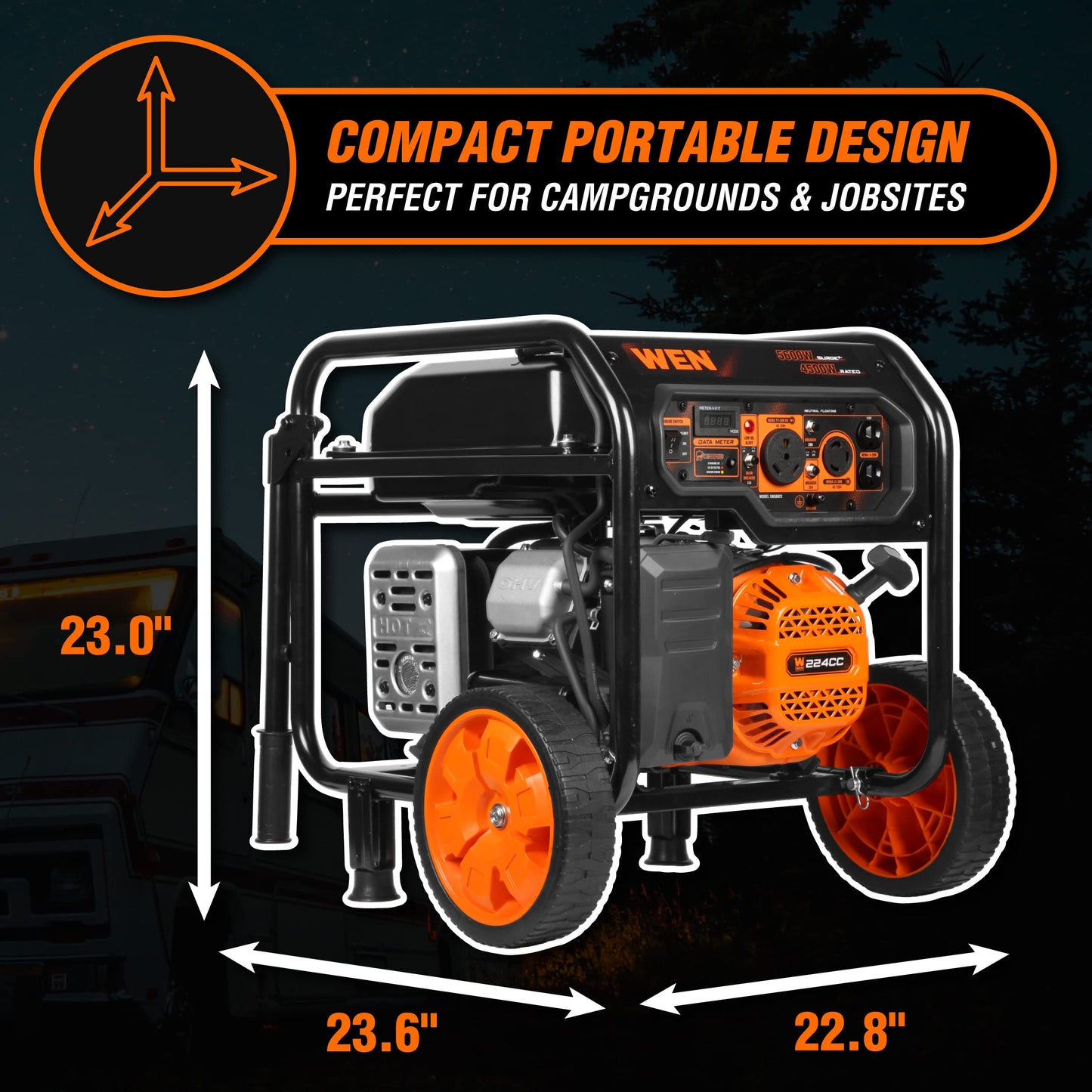WEN 5600-Watt Portable Generator, Electric Start, 224cc, Transfer-Switch and RV-Ready with CO Shutdown Sensor (GN5602X)