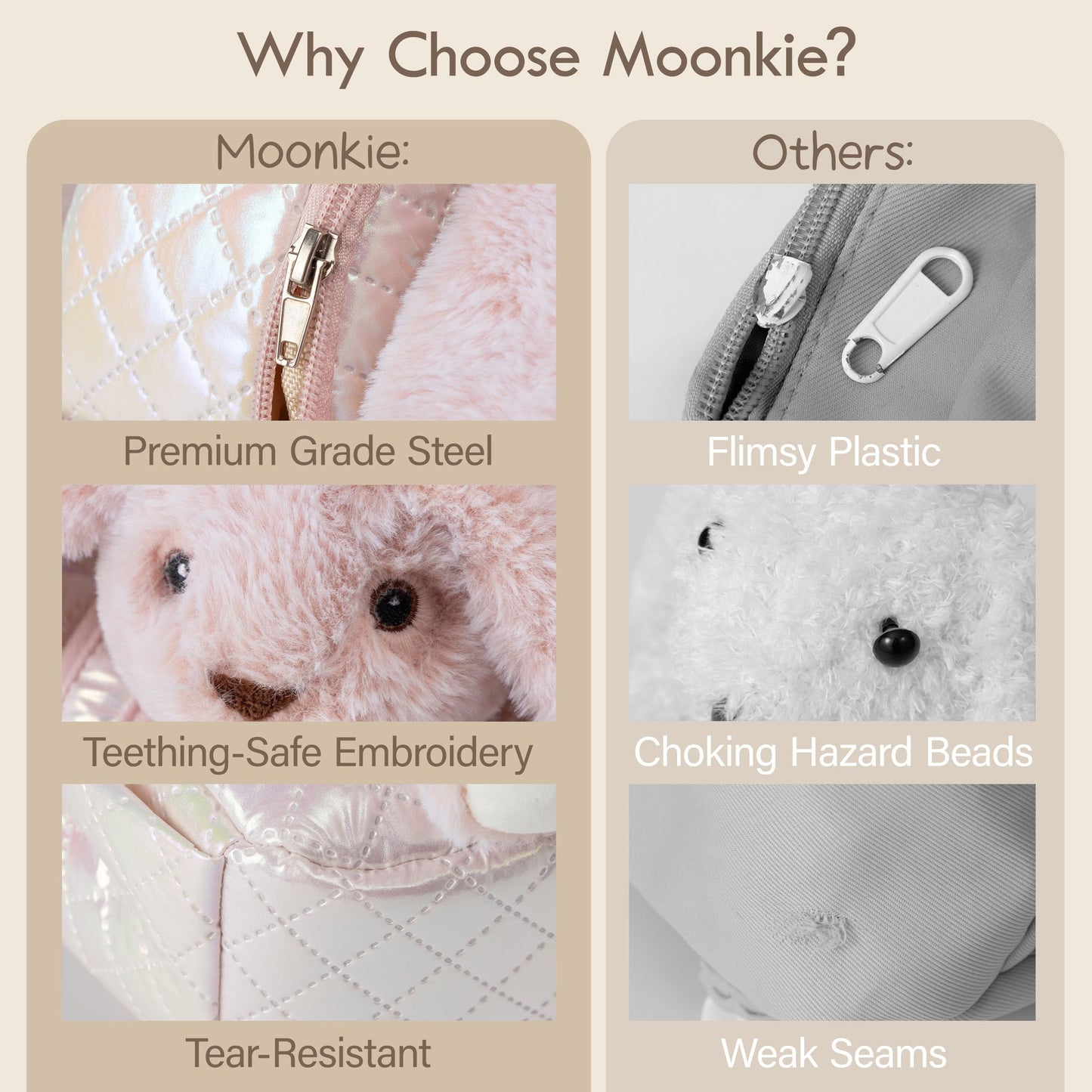 Moonkie Hug & Go™ Bunny Toddler Backpack – Soft Plush Bag with Detachable Toy for Girls Aged 2–4 | Perfect for Daycare, Travel & Birthday Gifts