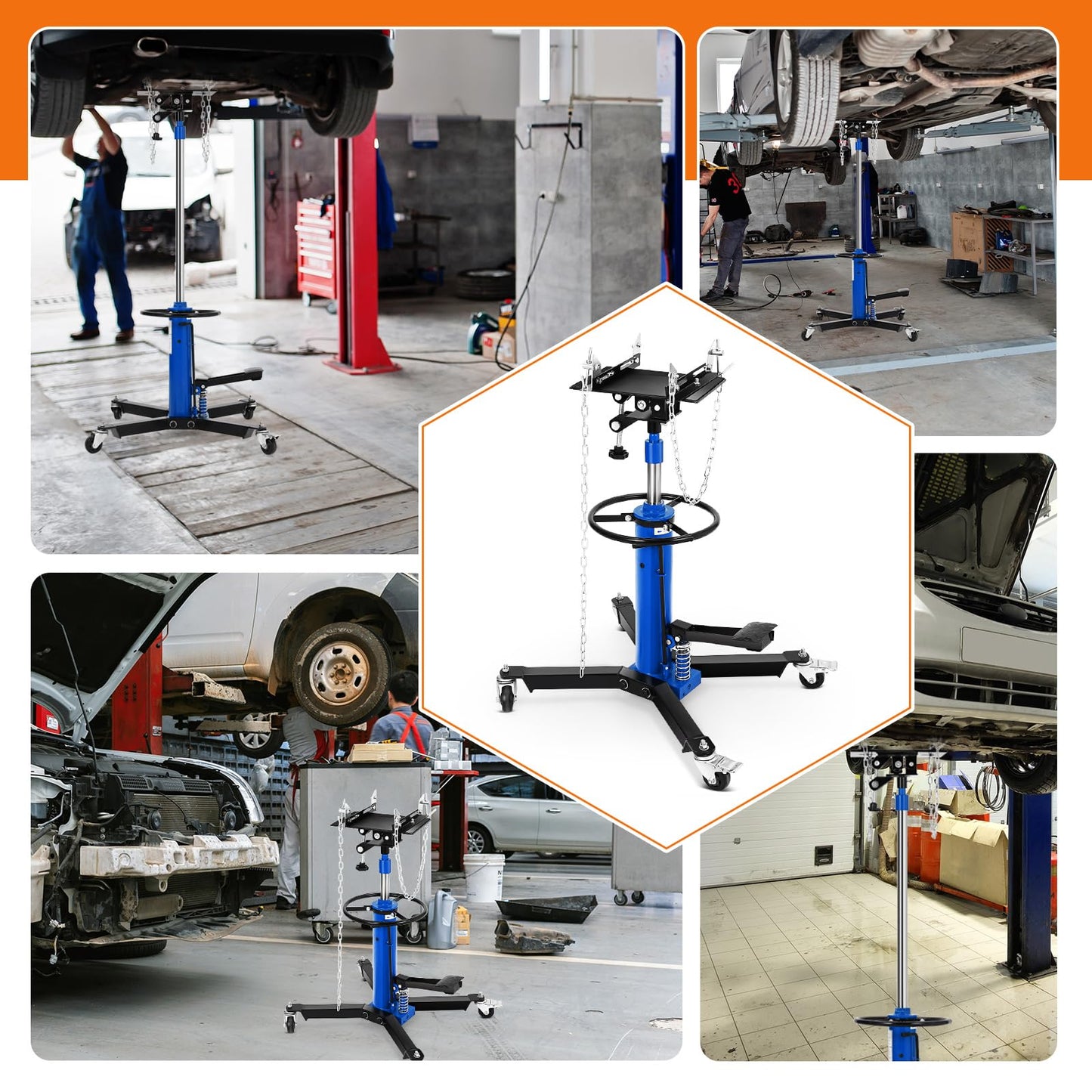 COZONY Transmission Jack, 1100lbs (1/2 Ton), 2-Stage Hydraulic Telescopic Design, Lifts 34"-68", with Foot Pedal & 360° Swivel Wheels, Ideal for Garage and Car Lifting, Blue