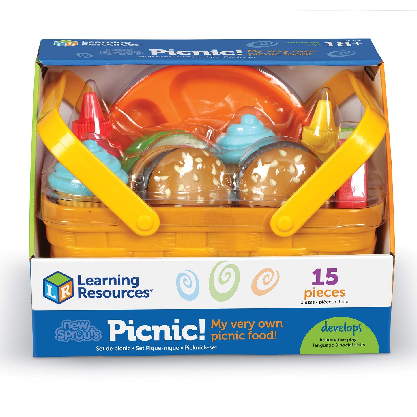 Learning Resources New Sprouts Picnic Set - 15 Pieces, Ages 18+ months Pretend Play Food for Toddlers, Preschool Learning Toys, Kitchen Play Toys for Kids