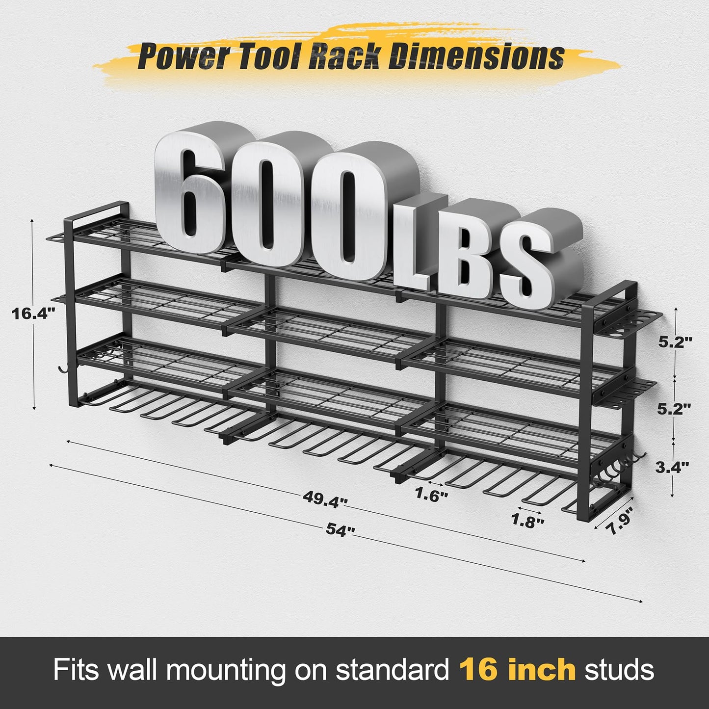 Jusgym 4X8FT Overhead Garage Storage Rack and 49.4" Large Power Tool Organizer Wall Mount