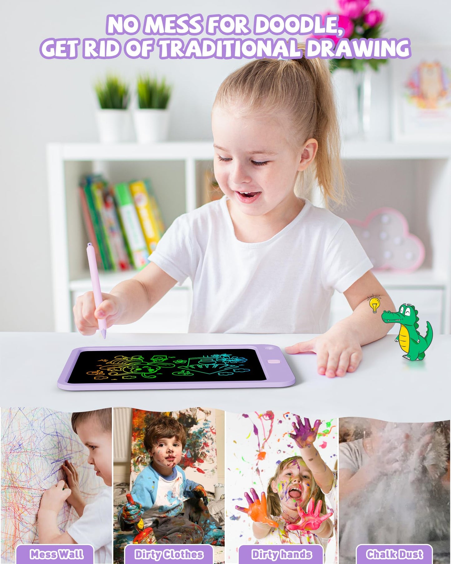 KOKODI LCD Writing Tablet for Kids, 10 Inch Colorful Drawing Tablet, Educational Learning Kids Toys for Age 3-12 Years Old, Toddler Doodle Board, School Supplies for Girls, Birthday Gifts,Purple