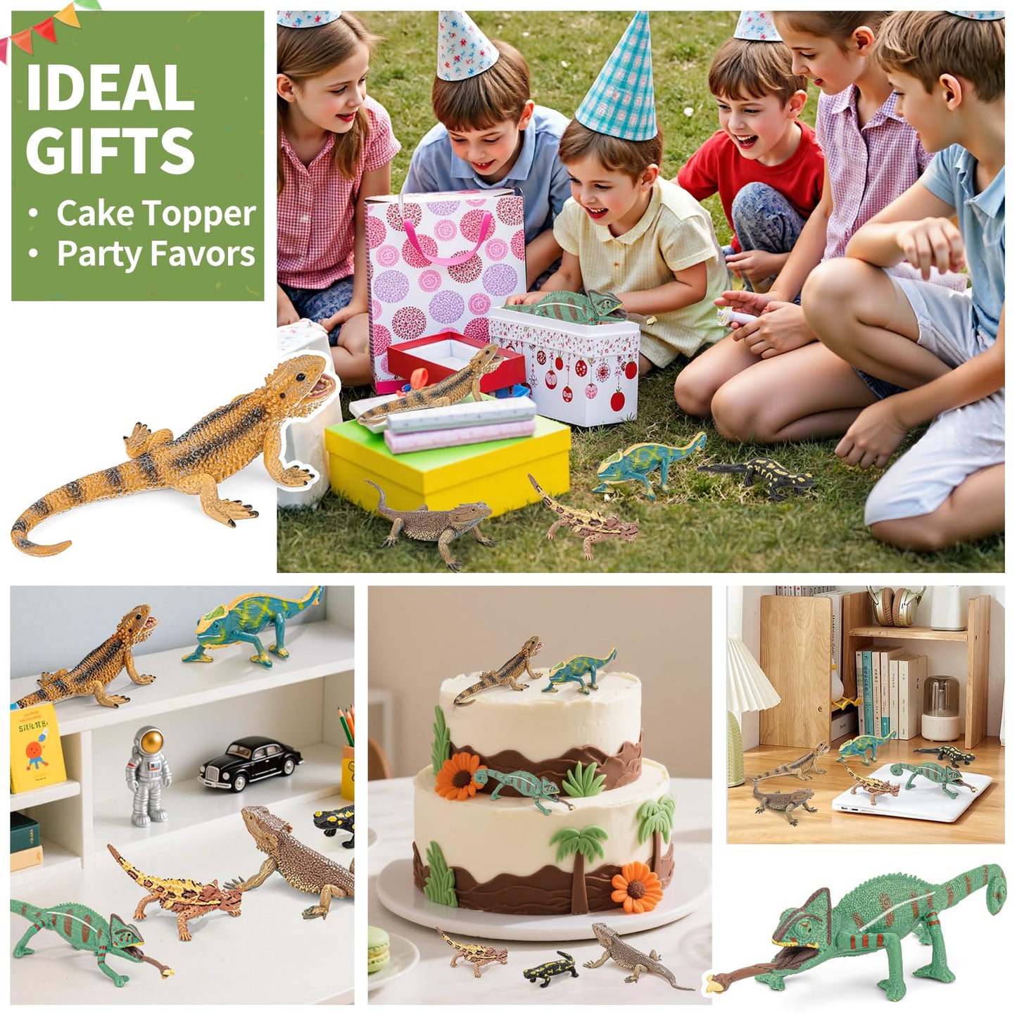 THINKBAY 6PCS Large Lizard Figurines Rainforest Animal Toys, Realistic Plastic Reptile Animal Figurines, Includes Bearded Dragon,Fire Salamander,Chameleons,Coast Horned Lizard Toys, STEM Toy for Kids
